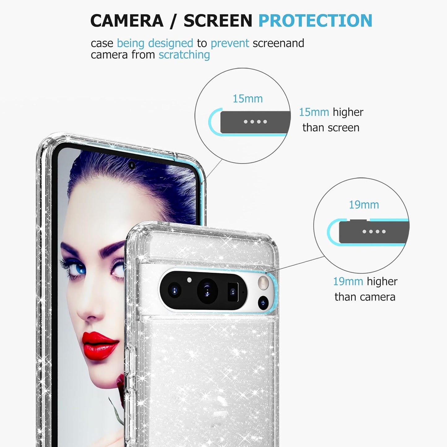 WATACHE for for Google Pixel 8 Pro Case, Cute Phone Case Shockproof Protective Bumper Slim Case for Pixel 8 Pro Case, Clear Glitter  WATACHE   