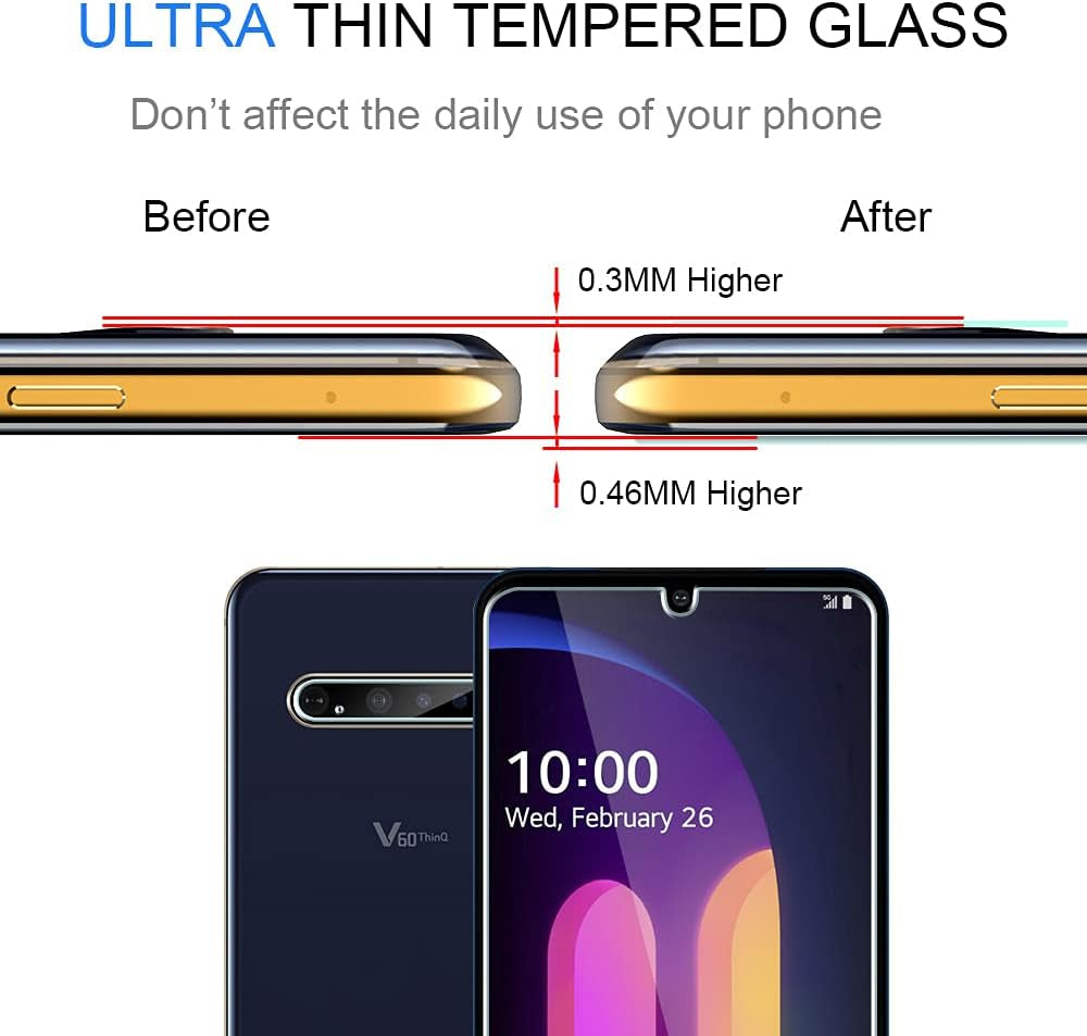 HATOSHI 3 Pack Glass Screen Protector for LG V60 Thinq 5G with 3 Pack Camera Lens Protector, [HD Tempered Glass Film], Easy Installation Bubble Free, Case Friendly 9H Protective Glass for LG V60 Thinq  HATOSHI   