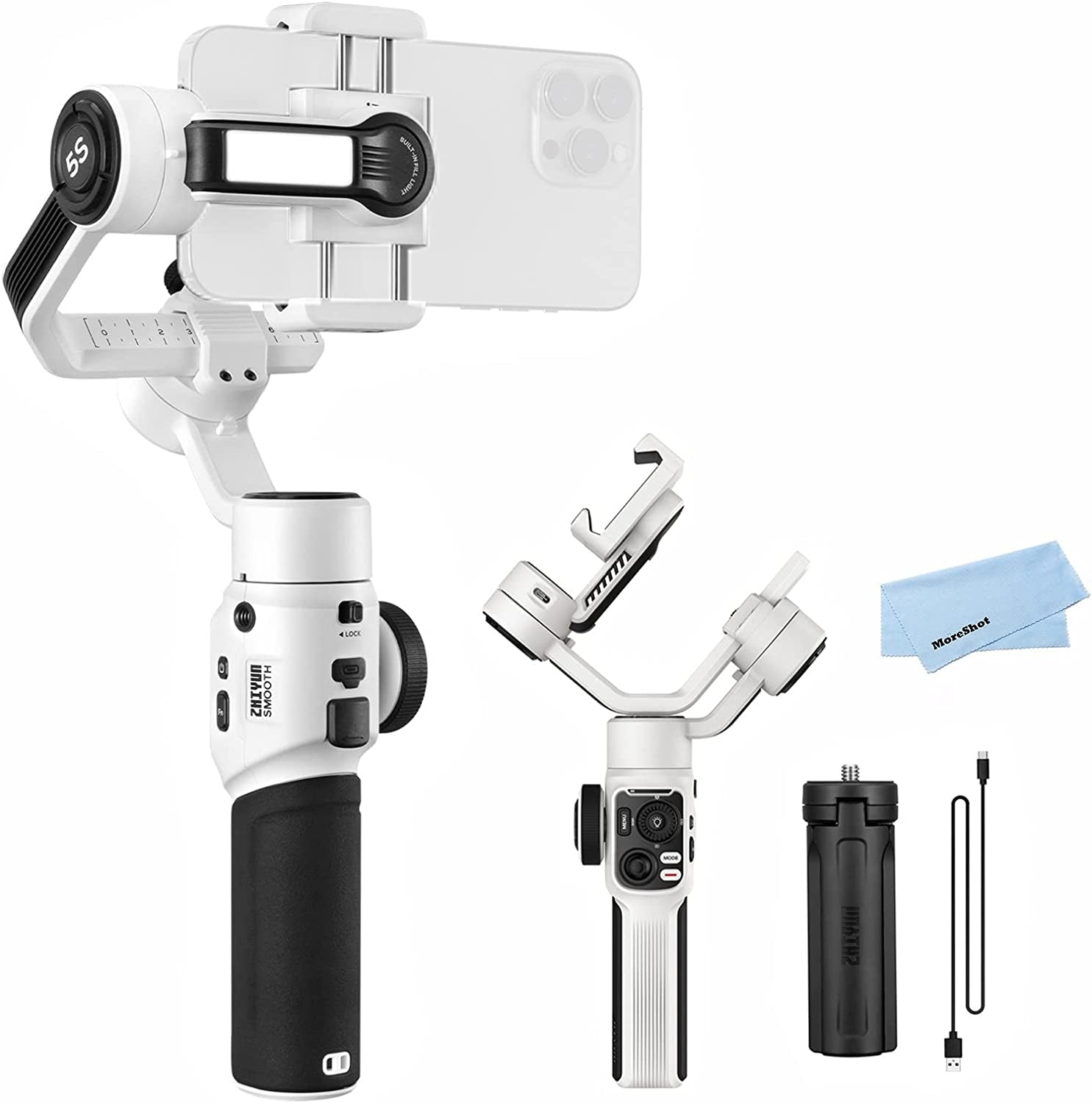 Zhiyun Smooth 5S White Gimbal Stabilizer for Smartphone for Iphone 14 13 12 11 SE XS XR X 8 Pro Max plus Samsung Android Video Youtube Tiktok Vlogging, Zhiyun Smooth 5 Phone Gimbal Upgraded Version  Zhiyun   