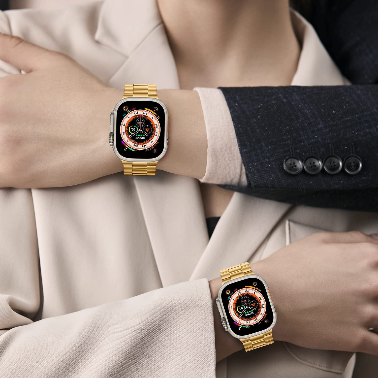 HITZEE Compatible with Apple Watch Band 49Mm Ultra Business Stainless Steel Metal Strap Men Women Link Bands with Case Compatible for Apple Watch Ultra, 49Mm Gold  HITZEE   