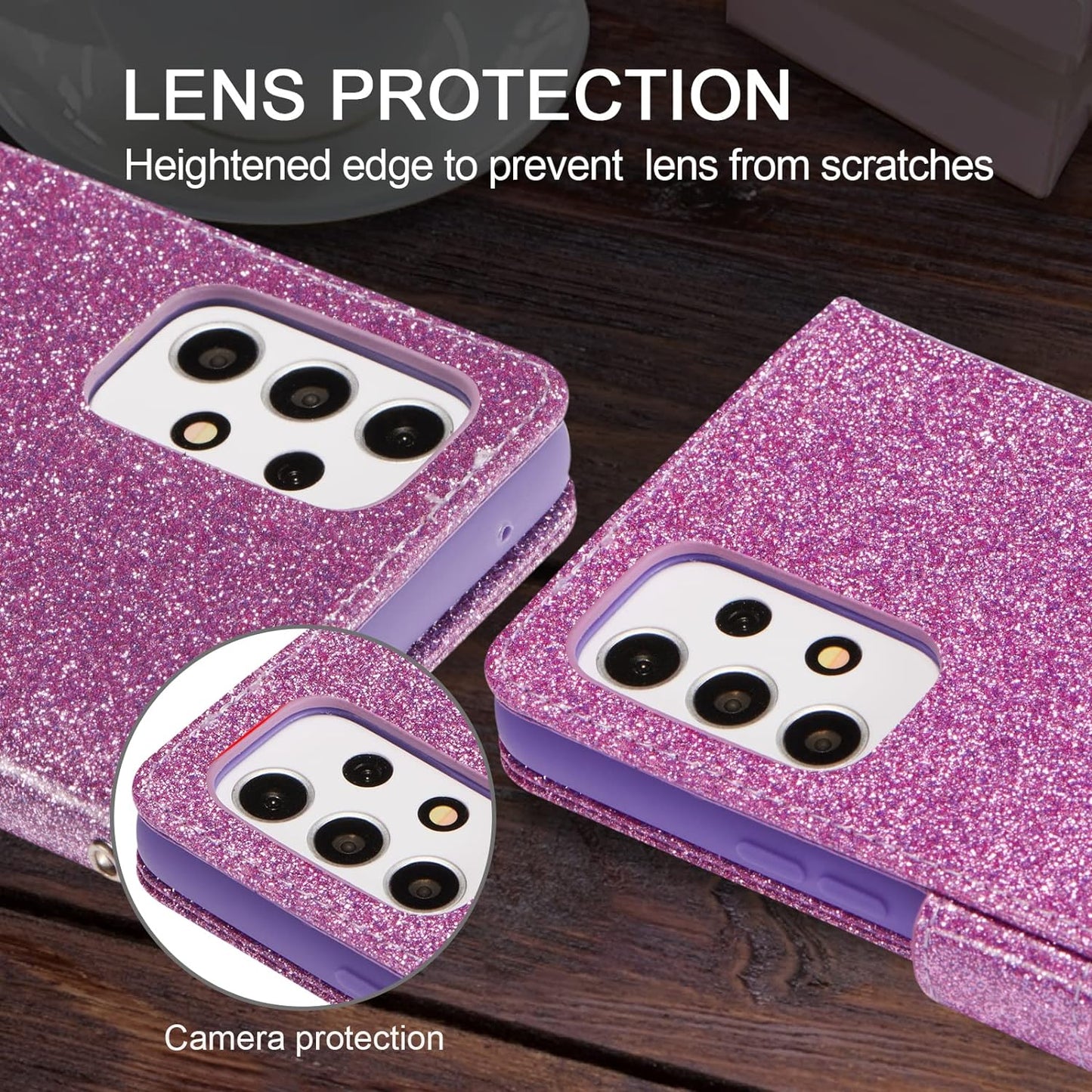 UEEBAI Wallet Case for Samsung Galaxy A53 5G, Premium Glitter PU Leather Phone Case Card Slots Kickstand Case Magnetic Closure Bling Handbag Case Shockproof Hand Strap Flip Cover - Glitter Purple  UEEBAI   