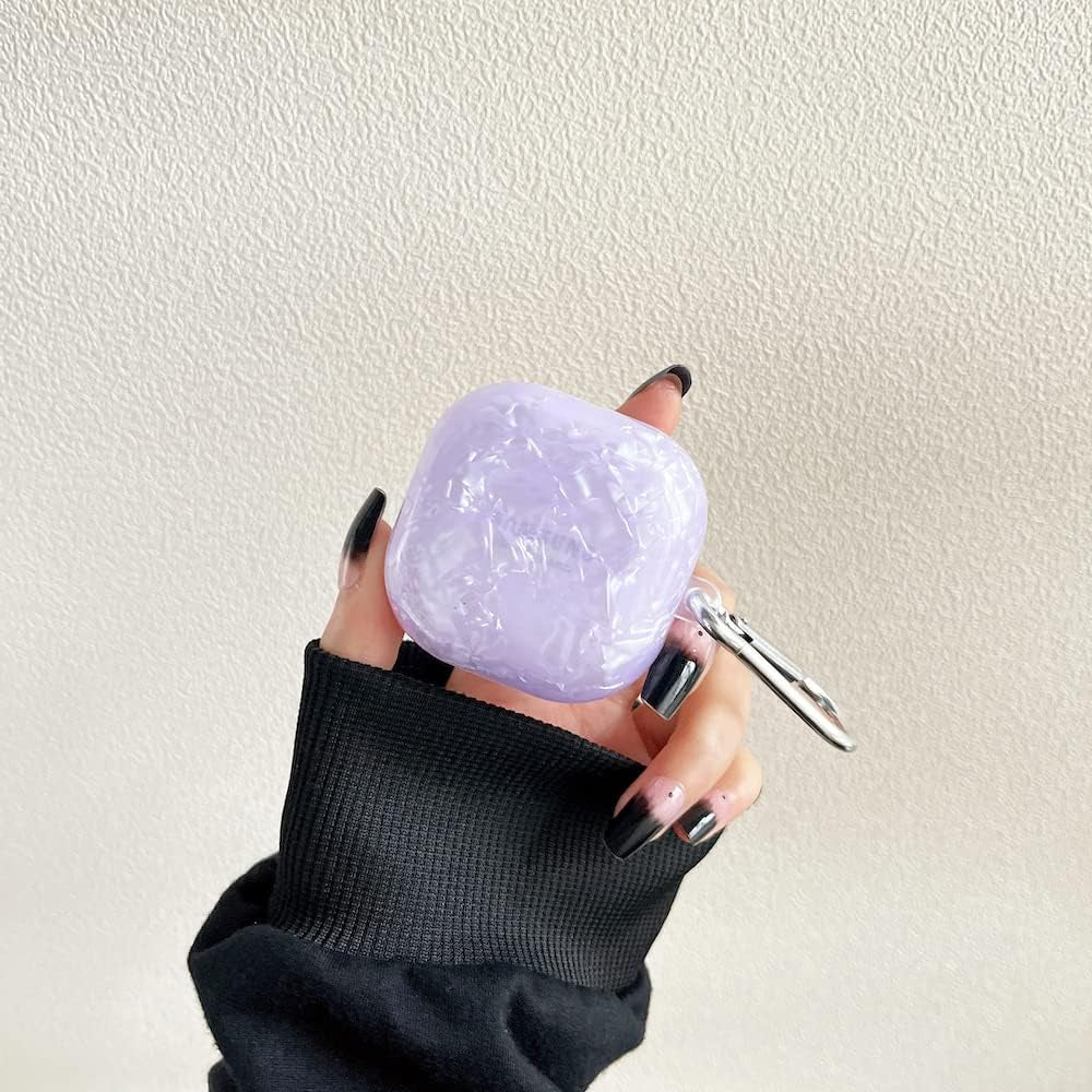 HENJI Case for Samsung Galaxy Buds 2 Case (2021) / Galaxy Buds Pro Case (2021) / Galaxy Buds Live Case (2020), Full Protective Pearl Shell Cover with Keychain for Women Girl (Purple)  HENJI   