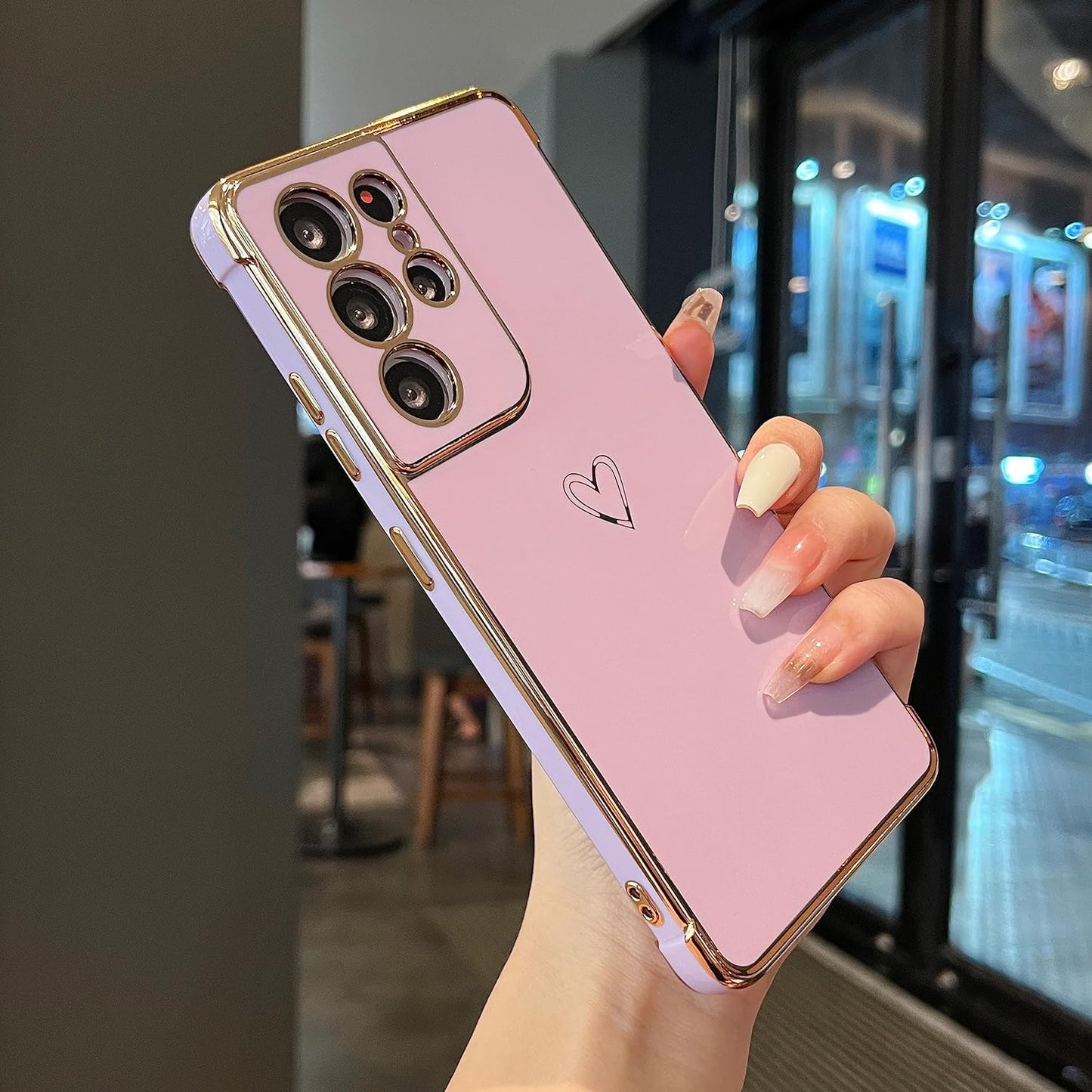 ZTOFERA Designed for Samsung Galaxy S21 Ultra 5G Case,Cute Plating Edge Love Hearts Pattern with Camera Lens Protection Phone Cover for Girls Women,Blue  ZTOFERA   