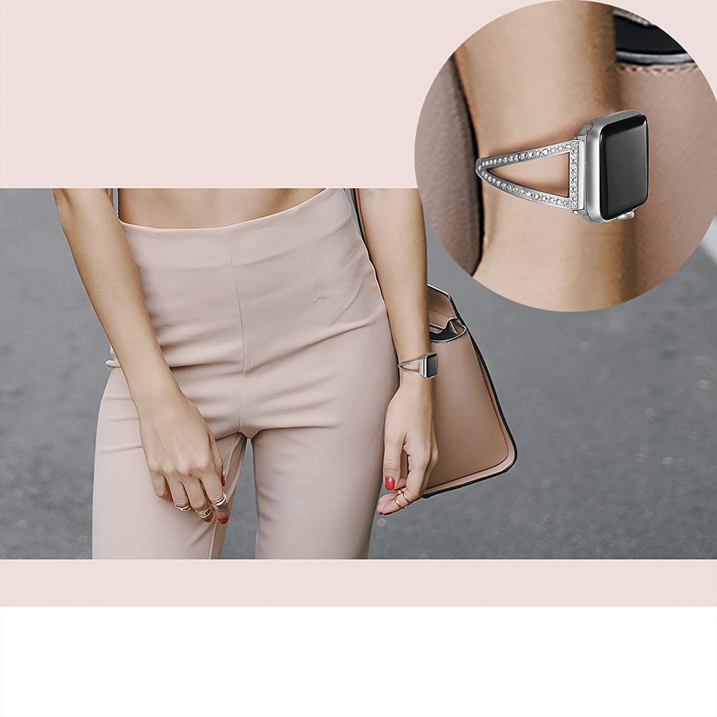 Secbolt Bling Bands Compatible with Apple Watch Bands 38Mm 40Mm 41Mm 42Mm 44Mm 45Mm Iwatch Series 8/7/6/5/4/3/2/1/SE, Women Dressy Metal Jewelry Bracelet Bangle Wristband Stainless Steel  Secbolt   