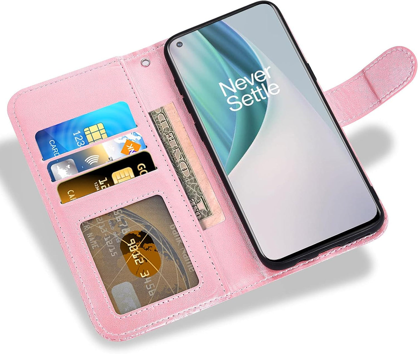 Asuwish Phone Case for Oneplus Nord N200 5G with Screen Protector and Lace Wallet Cover Flip Card Holder Stand Cell Accessories One plus N 200 G5 1 plus 200N 1Plus One+ 1+ N2005G 2021 Women Rose Gold  Asuwish   