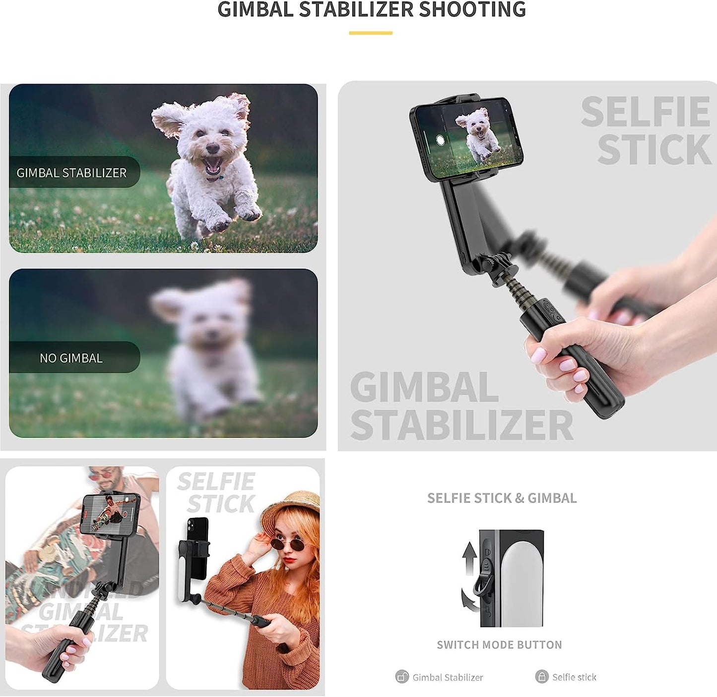 RIEIEK Mobile Phone Selfie Stick Tripod with Stabilizer, Electric Gimbal with Dual Color Temperature LED Light and Wireless Remote Control Handheld Retractable Camera Photo Stick Grip  RIEIEK   