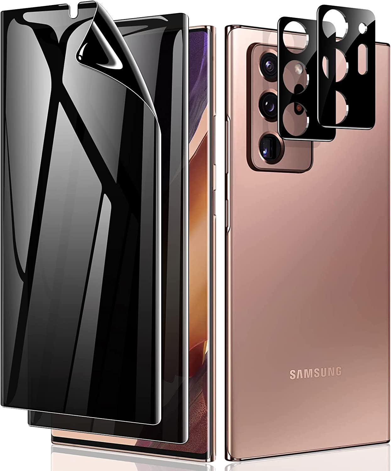 LYWHL [2+2 Pack] for Samsung Note 20 Ultra Privacy Screen Protector, [Support Fingerprint ID] Anti-Spy Black Full Adhesive Flexible Film + Camera Lens Glass Protector for Galaxy Note 20 Ultra  LYWHL   