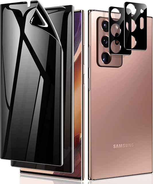LYWHL [2+2 Pack] for Samsung Note 20 Ultra Privacy Screen Protector, [Support Fingerprint ID] Anti-Spy Black Full Adhesive Flexible Film + Camera Lens Glass Protector for Galaxy Note 20 Ultra  LYWHL   
