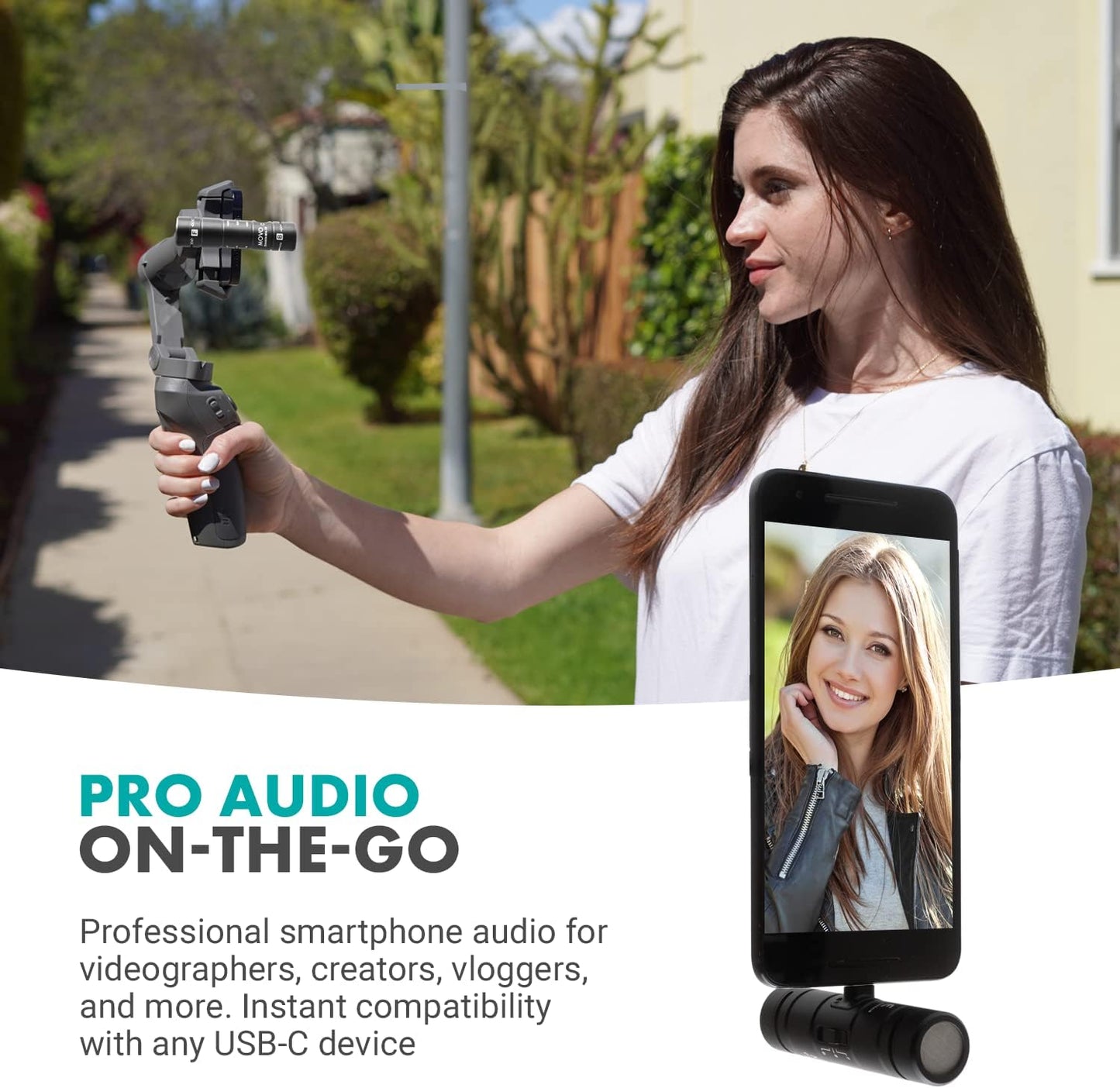 Movo Doublemic-Uc Dual Capsule Phone Microphone for USB-C Devices- Two-Sided Cardioid Condenser Android Shotgun Mic for Video Recording- Professional Microphone for Samsung, Ipad Pro, Google Pixel  Movo   