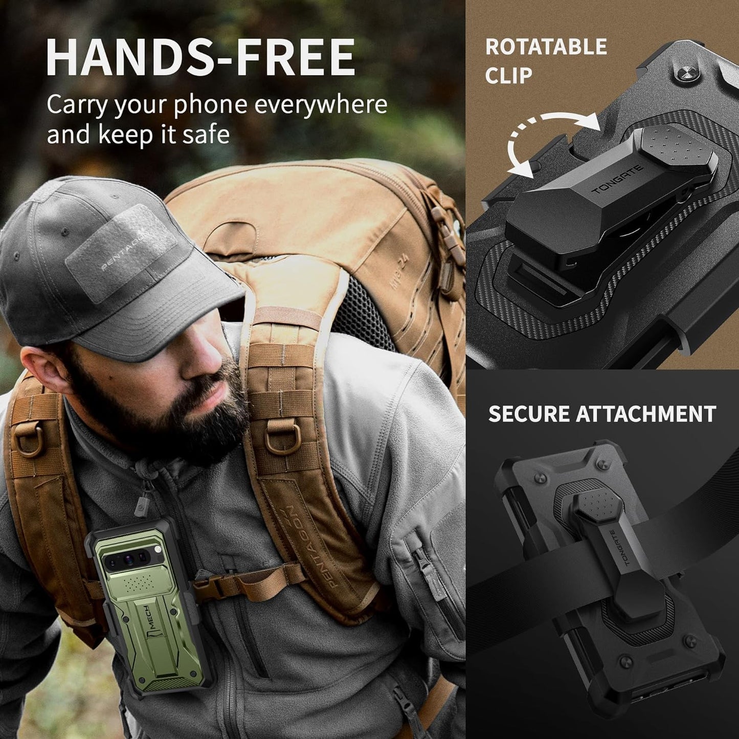 TONGATE for Pixel 8 Pro Case(2023), [Bulit-In Slide Camera Cover & Screen Protector] Military Grade Shockproof Rugged 5G Phone Case with Kickstand & Belt Clip for Google Pixel 8 Pro 6.7", Green  TONGATE   