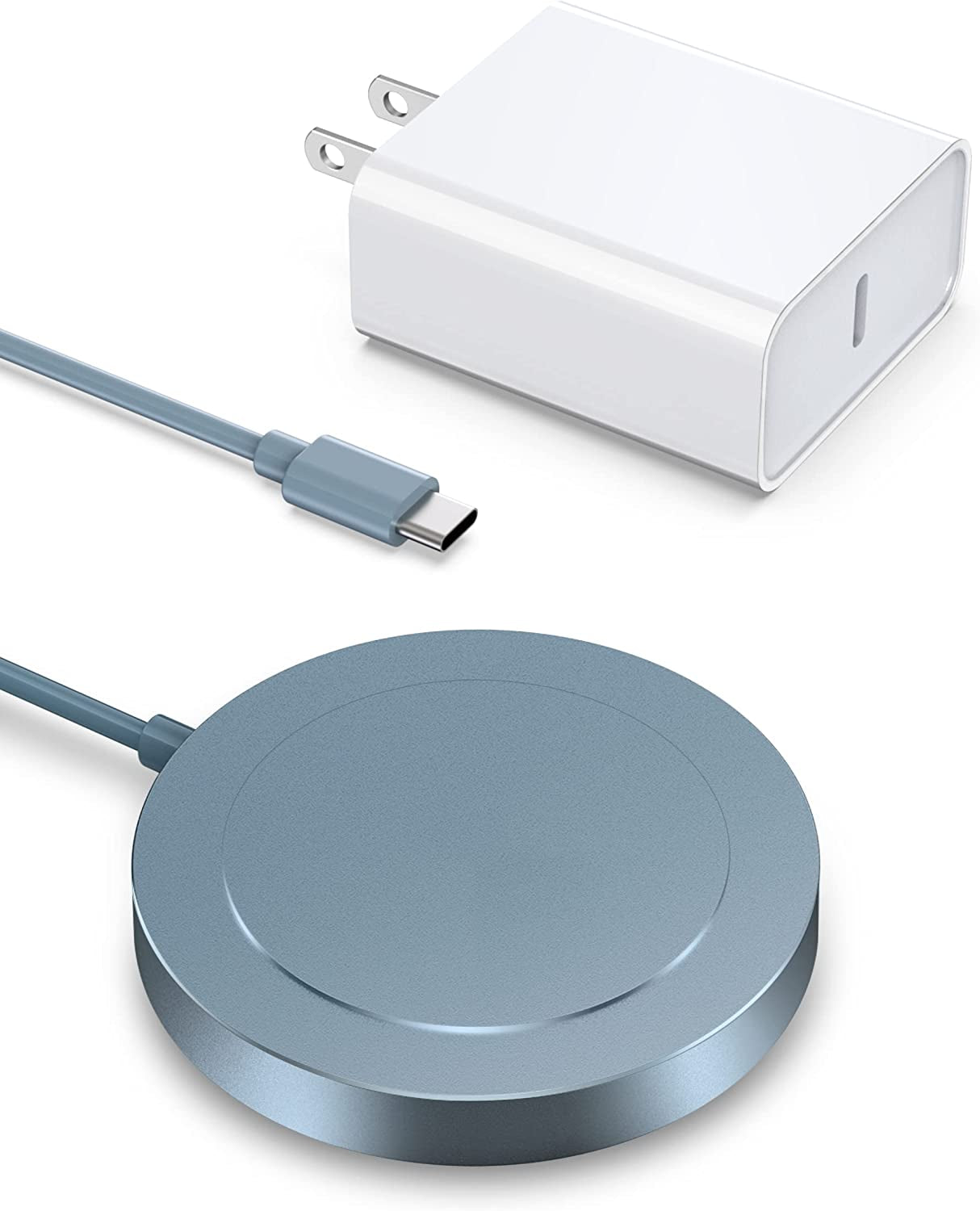 Magnetic Wireless Charger - Magnet Charging Pad Compatible with Iphone 14/14 Pro/14 Plus/14 Pro Max/ 13/13 Pro/13 Pro Max/12 Pro Max - Mag-Safe Charger for Airpods 3/2/Pro with USB-C 20W PD Adapter  Shenzhen USV Technology Co.,Ltd Blue  