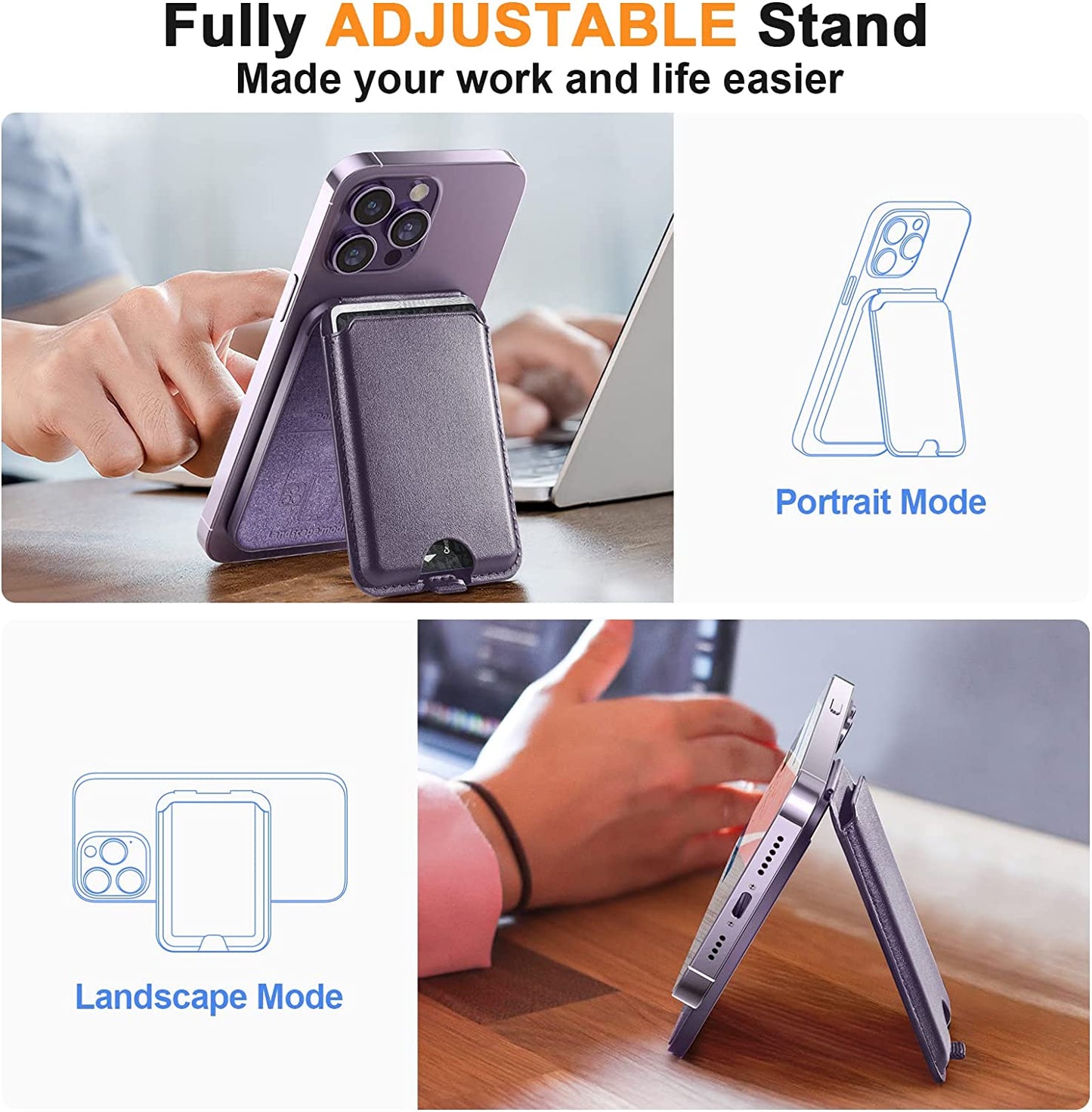 Qilmii Compatible Magsafe Wallet Stand for Apple, Skin Friendly Leather Card Slot with Adjustable Kickstand & Holder, Fit for Iphone 14/13/12 Series  kingxbar   