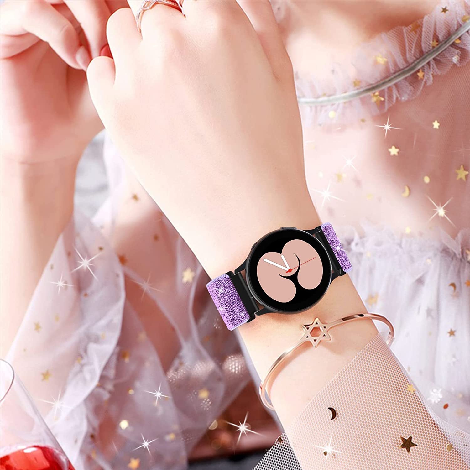 3 Pack Stretchy Watch Bands Compatible with Samsung Galaxy Watch 5 40Mm 44Mm/ Watch 5 Pro 45Mm/ Samsung Galaxy Watch 4 44Mm 40Mm/ Watch 4 Classic 46Mm 42Mm, 20Mm Elastic Nylon Band for Women(Ppb)  ZSMJ   