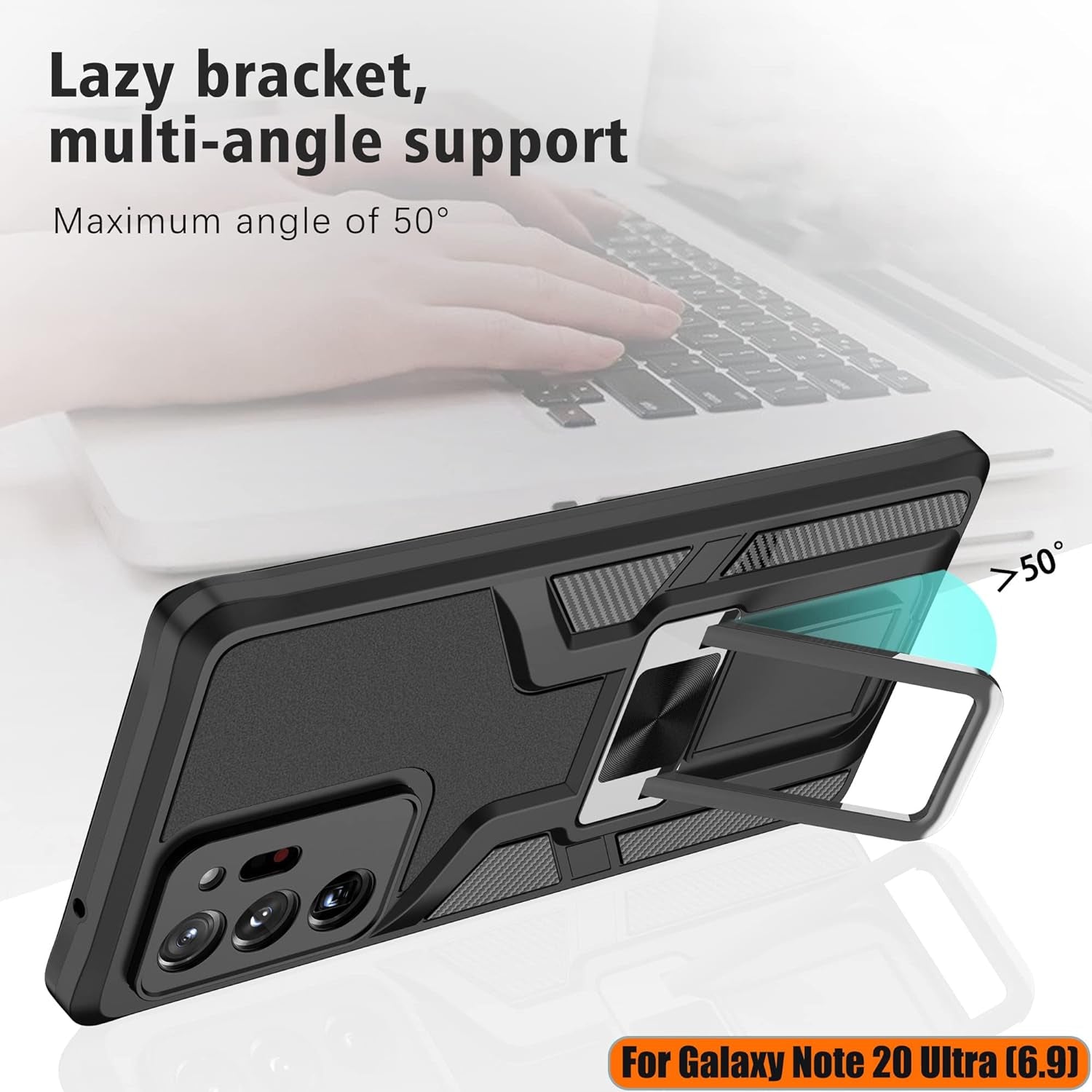 LMDAMZ Compatible Samsung Galaxy Note 20 Ultra Heavy Duty Military Grade Shockproof Kickstand Case Double Protection (TPU+PC) Solid and Durable Magnetic Car Phone Case, Suitable for 6.9 Inches (Black)  LMDAMZ   