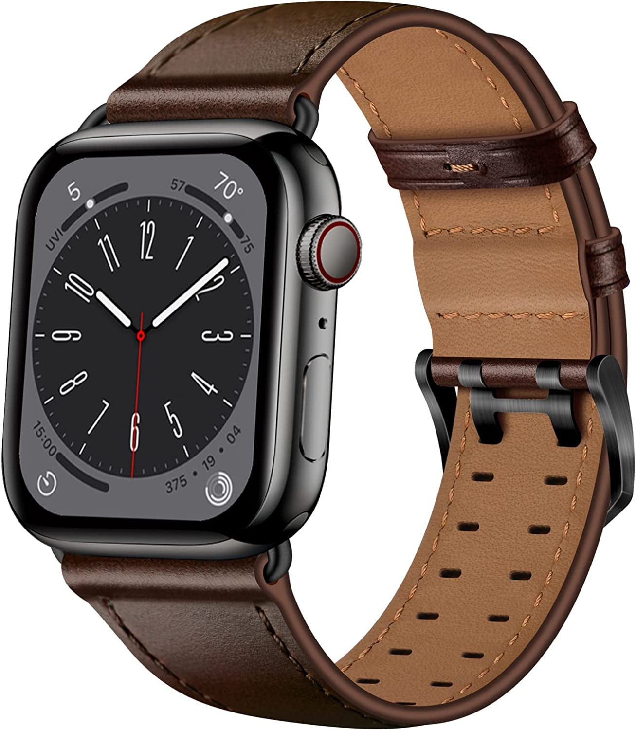 OUHENG Leather Bands Compatible with Apple Watch Band 49Mm 45Mm 44Mm 42Mm, Genuine Leather Replacement Band Strap Wristband for Iwatch Ultra Series 8 7 6 5 4 3 2 1 SE2 SE Men Women, Retro Brown/Black  OUHENG Dark Brown/Black 49mm/45mm/44mm/42mm 
