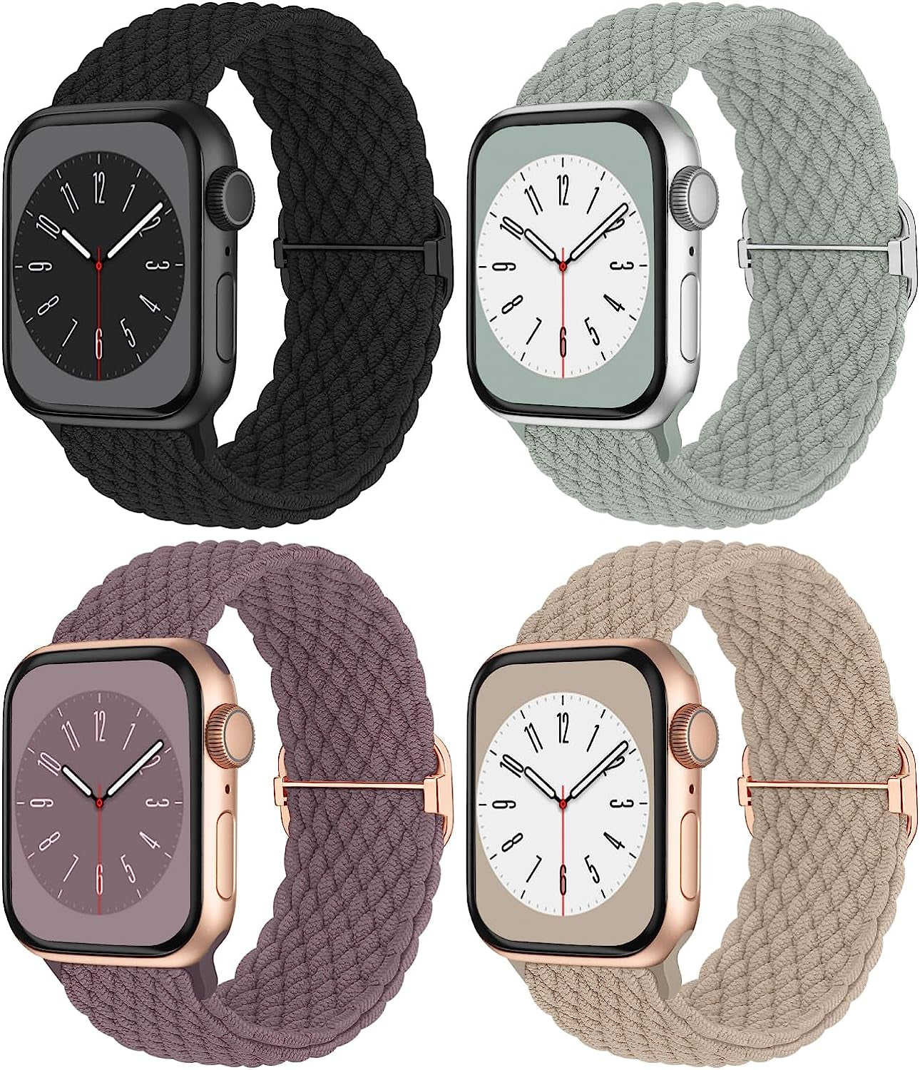 Braided Solo Loop Compatible with Apple Watch Band 38Mm 40Mm 41Mm 42Mm 44Mm 45Mm 49Mm for Women Men, Stretchy Straps Elastic Sport Wristbands for Iwatch Series 8 7 6 5 4 3 2 1 SE Ultra, 4 Packs  Butifacion   