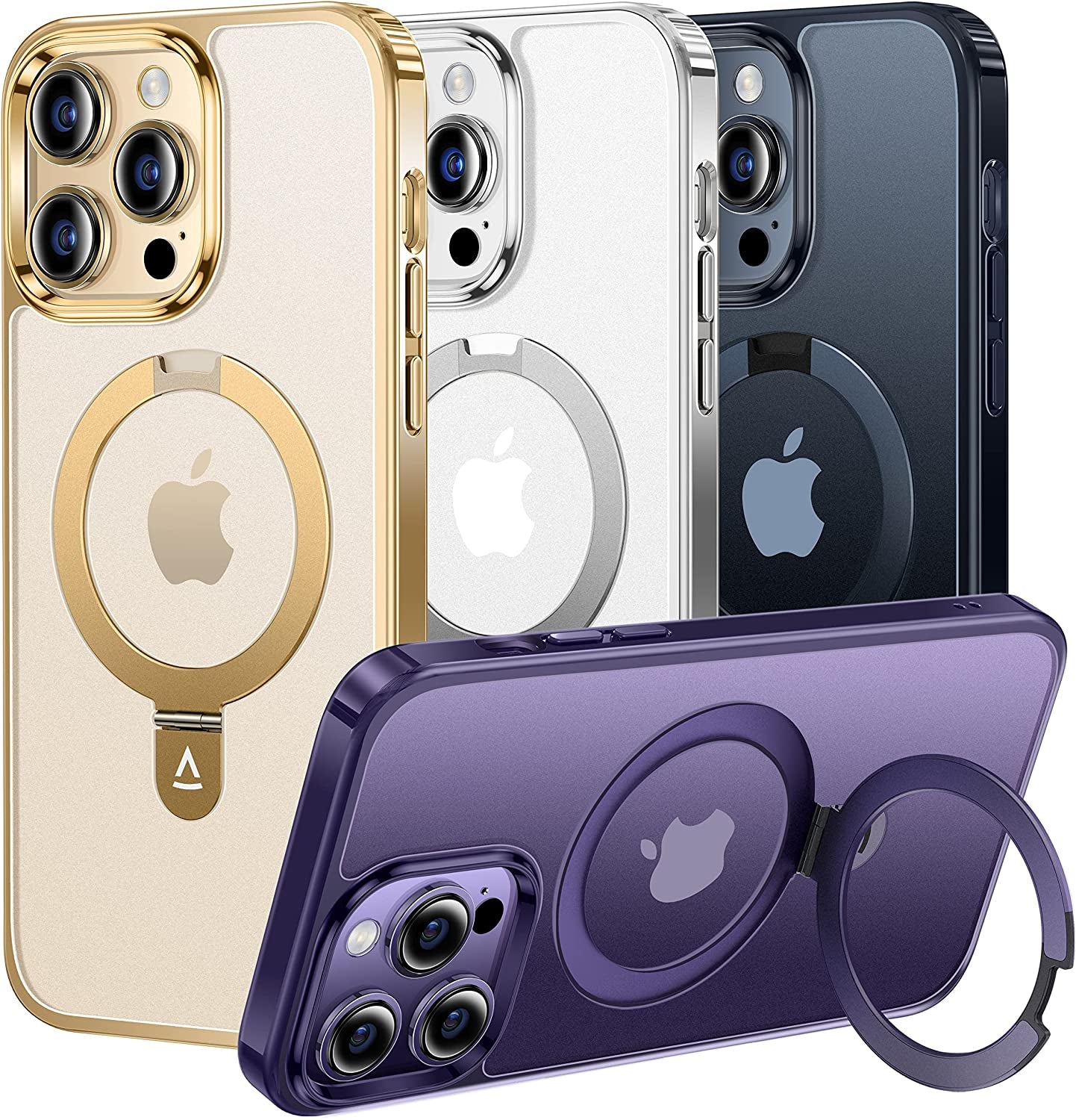 Alphex Invisible Stand Magnetic Case for Iphone 14 Pro Max [Look as Bare Iphone][Compatible with Magsafe] Military Grade Shockproof Matte Slim Phone Cover Ring Holder Women Men 6.7 Inch, Silver  Alphex Deep Purple Iphone 14 Pro 