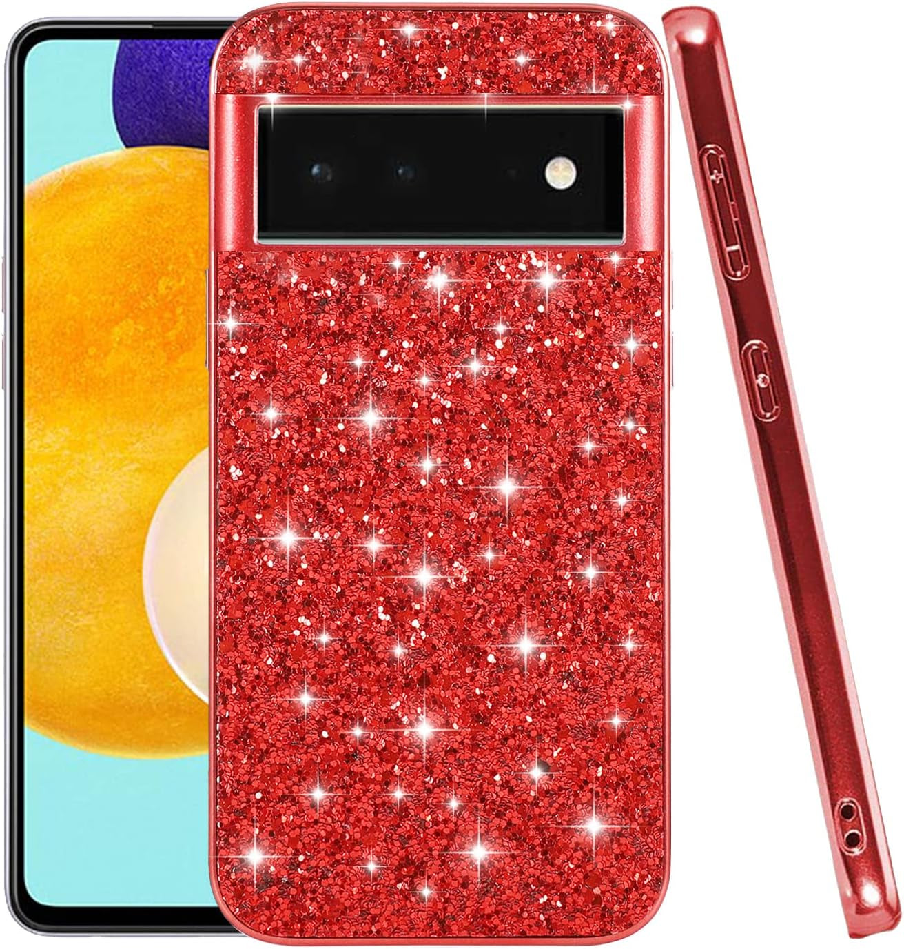 Compatible with Google Pixel 6 Pro Case Glitter Bling Google Pixel 6 Pro Phone Case for Girls Cute Bumper Shockproof Protective Case (Google Pixel 6 Pro, Silver)  Generic Red Google Pixel 6 Pro 