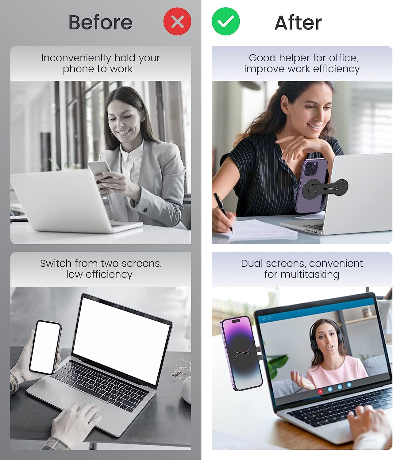 Moko Magnetic Laptop Phone Holder, 180° Adjustable Continuity Camera Mount for Ios 16/Macos 13 Ventura, Fits Iphone 14/13/12 Series, Slim Computer Expansion Bracket Stand for Smartphone, Black  MoKo   