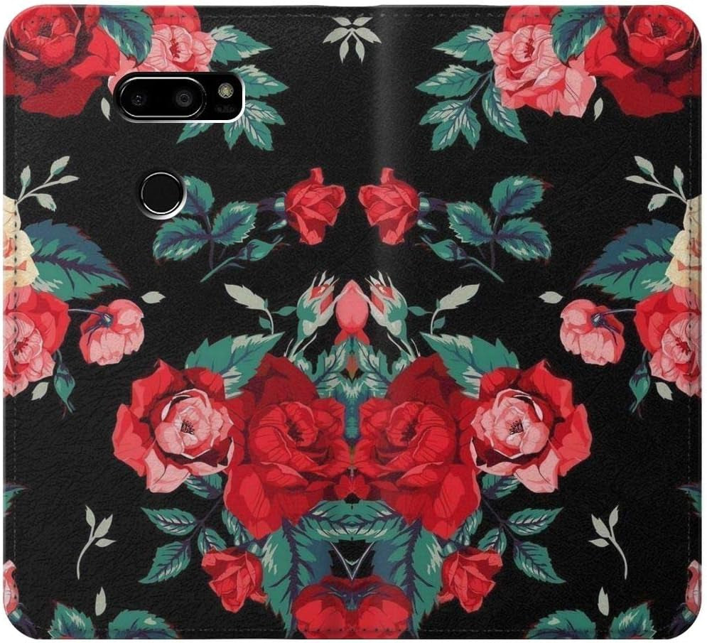 RW3112 Rose Floral Pattern Black PU Leather Flip Case Cover for LG V30, LG V30 Plus, LG V30S Thinq, LG V35, LG V35 Thinq  jjphonecase   