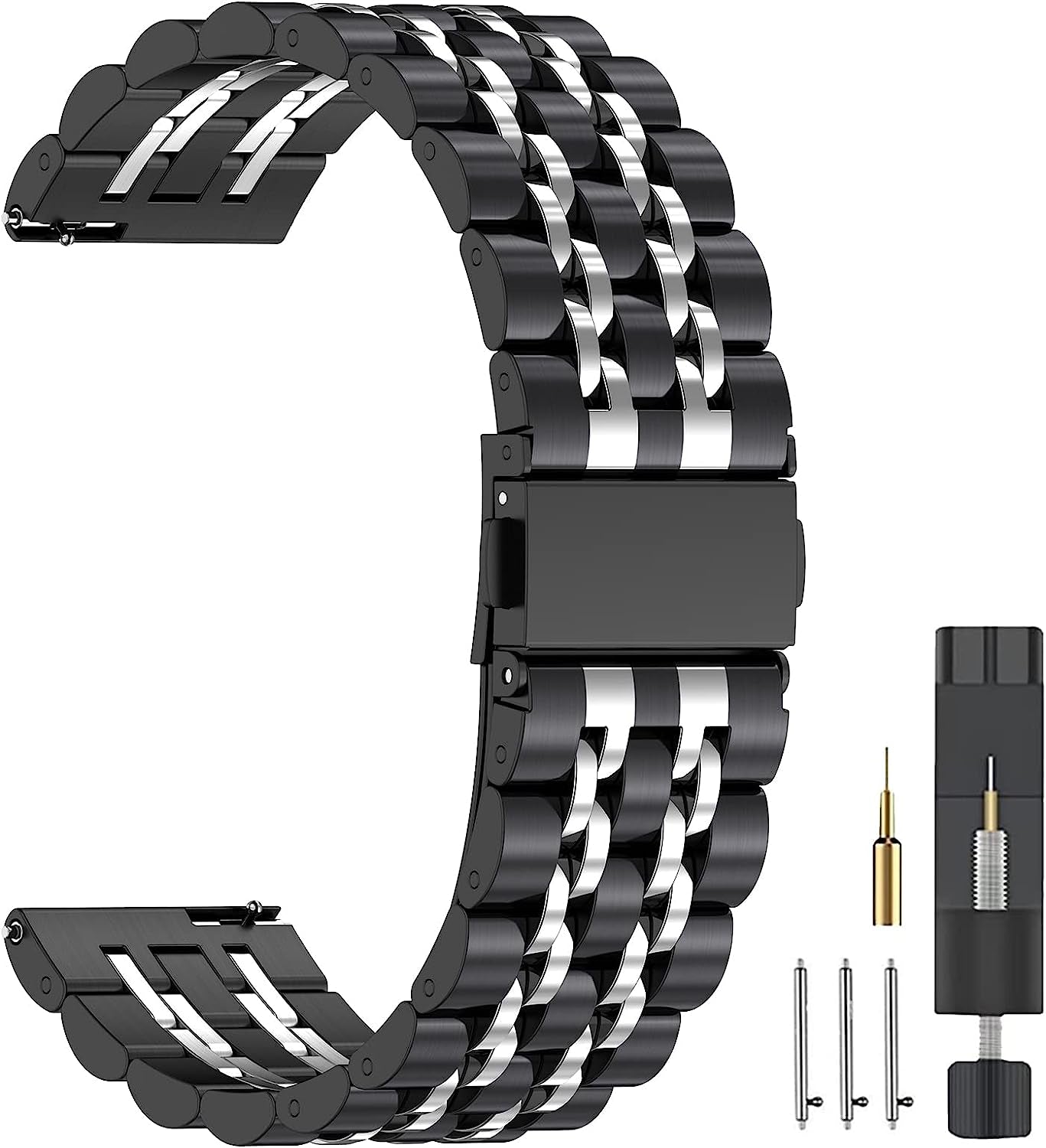22Mm Quick Release Metal Band for Samsung Galaxy Watch 3 45Mm,Zpjpplx Stainless Steel Replacement Strap Compatible with Garmin Forerunner 265 255 745/Venu 2/Vivoactive 4/Amazfit GTR3 Pro/Gtr4 for Men  ZPJPPLX BlackSilver 22mm (L) 