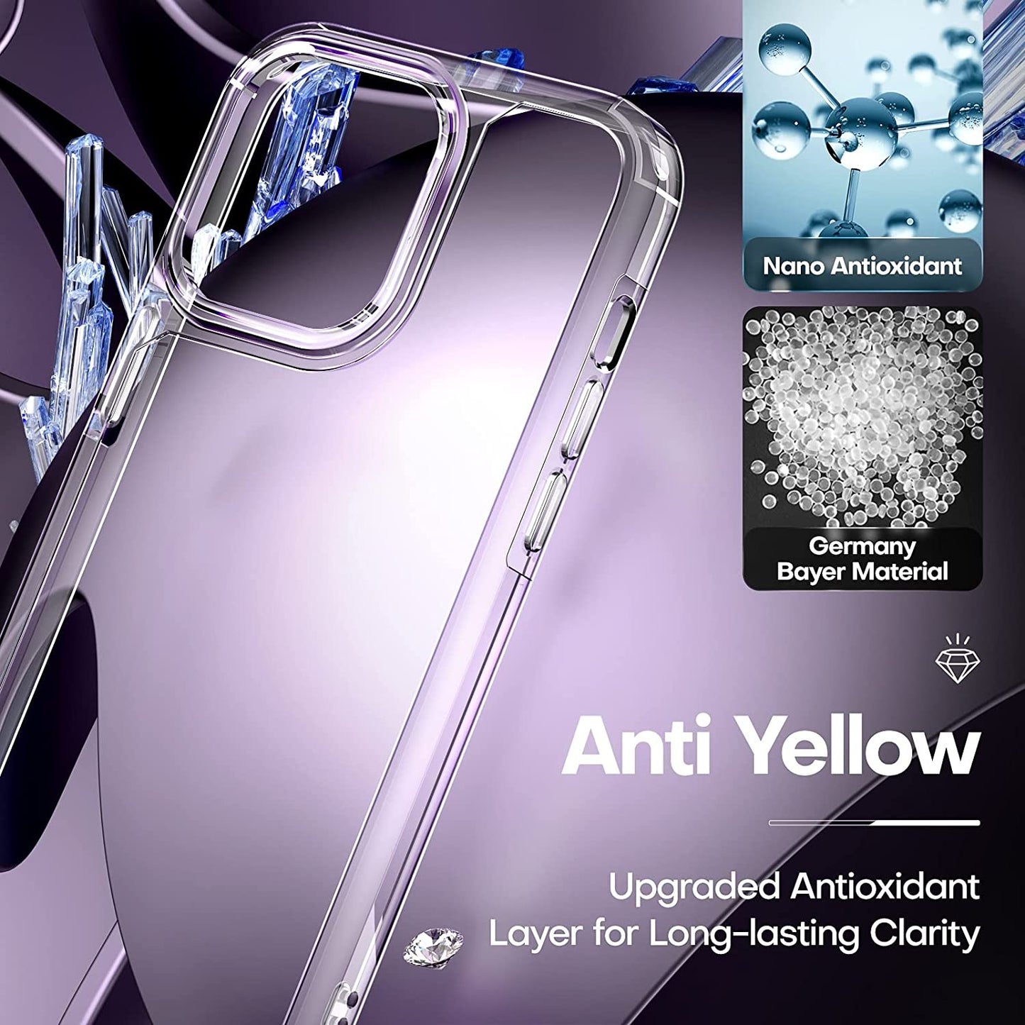 TAURI for Iphone 14 Pro Max Case, [5 in 1] 1X Clear Case [Not-Yellowing] with 2X Tempered Glass Screen Protector + 2X Camera Lens Protector, [Military-Grade Drop Protection] Phone Case 6.7 Inch  TAURI   