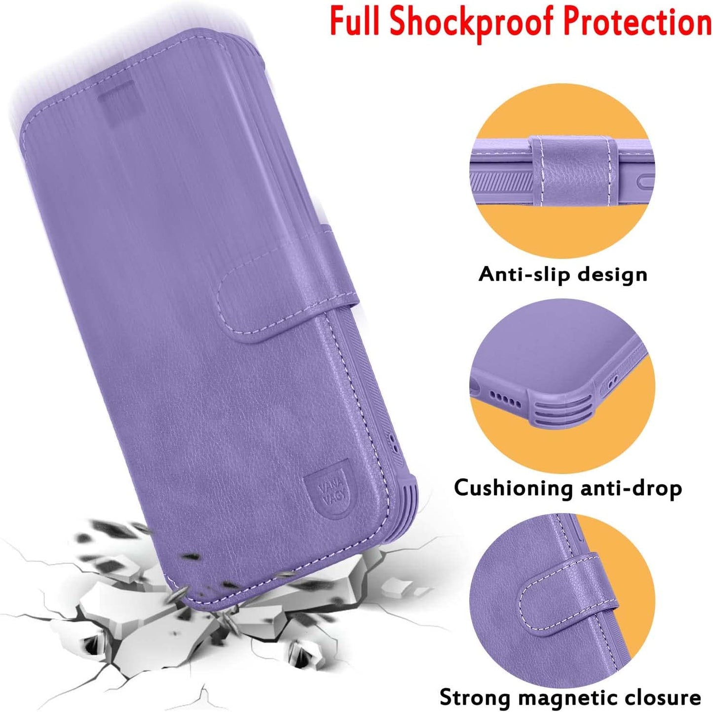 VANAVAGY Iphone 14 plus Wallet Case Magsafe,Leather Flip Folio Phone Cover Supports Magsafe and Wireless Charging with RFID Block Card Holder and Wrist Strap,Clove Purple  VANAVAGY   