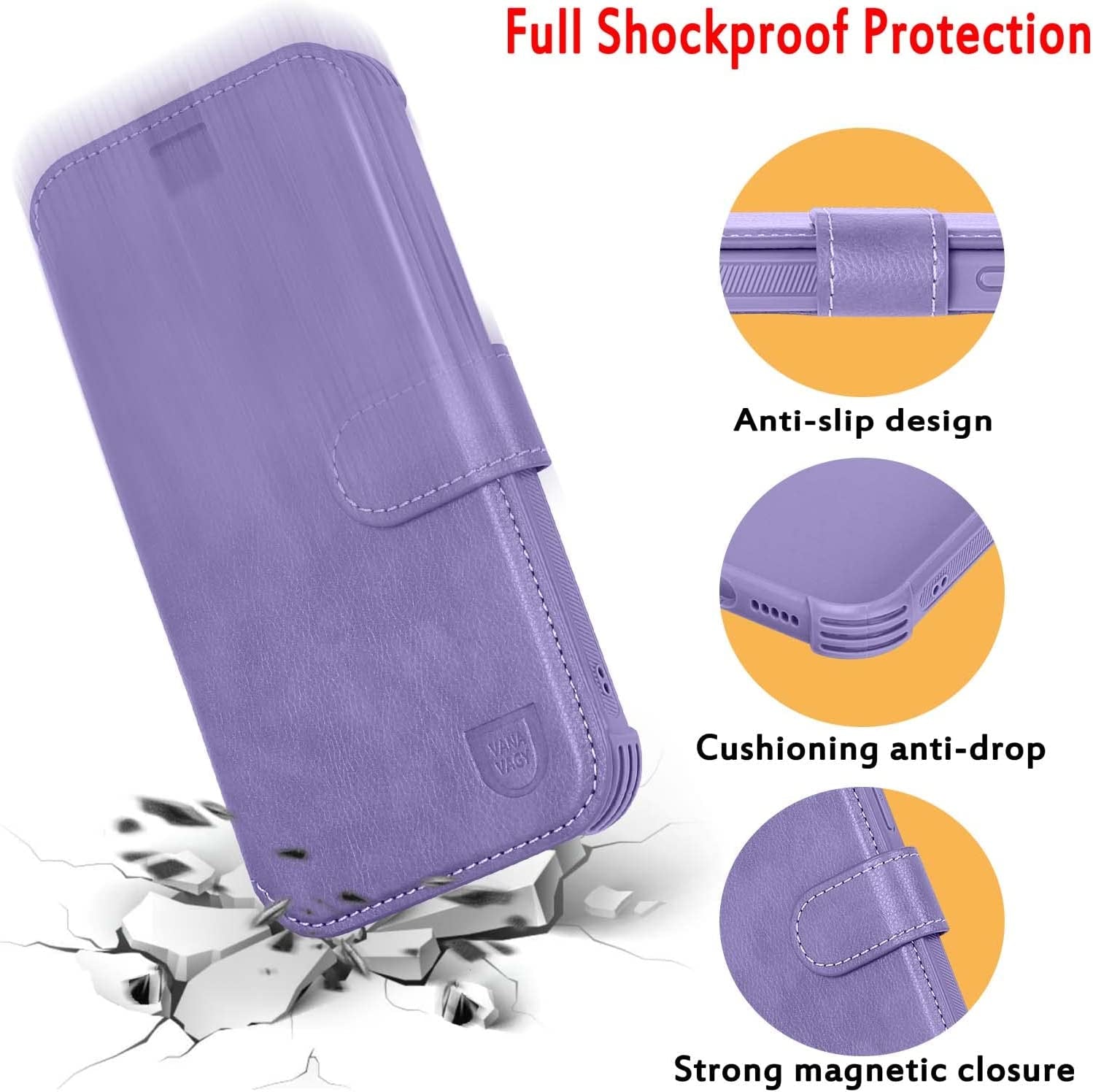 VANAVAGY Iphone 14 plus Wallet Case Magsafe,Leather Flip Folio Phone Cover Supports Magsafe and Wireless Charging with RFID Block Card Holder and Wrist Strap,Clove Purple  VANAVAGY   