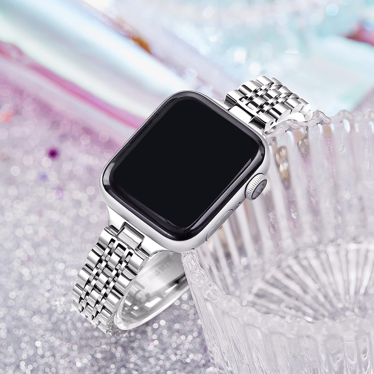 Secbolt Stainless Steel Slim Bands Compatible with Apple Watch 38Mm 40Mm 41Mm Iwatch Series 8/7/6/5/4/3/2/1/SE, Thin Bracelet for Women, Silver  Secbolt   