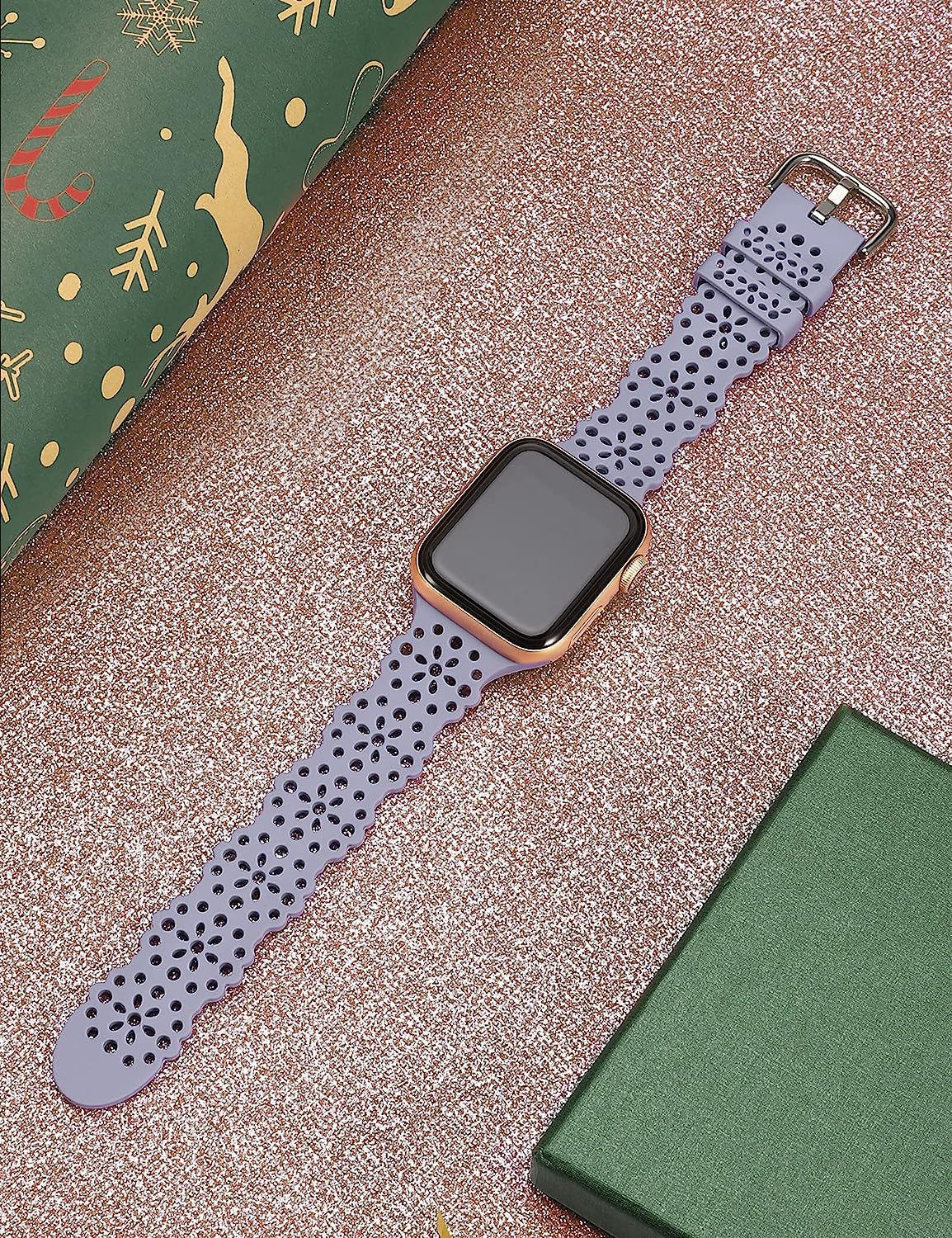 TOYOUTHS Compatible with Apple Watch Band Women 41Mm 40Mm 38Mm Soft Stretchy Silicone Lace Flower Cut-Outs Scalloped Breathable Waterproof Lacy Band for Iwatch Series 8 7 6 5 4 3 2 1 SE  TOYOUTHS   