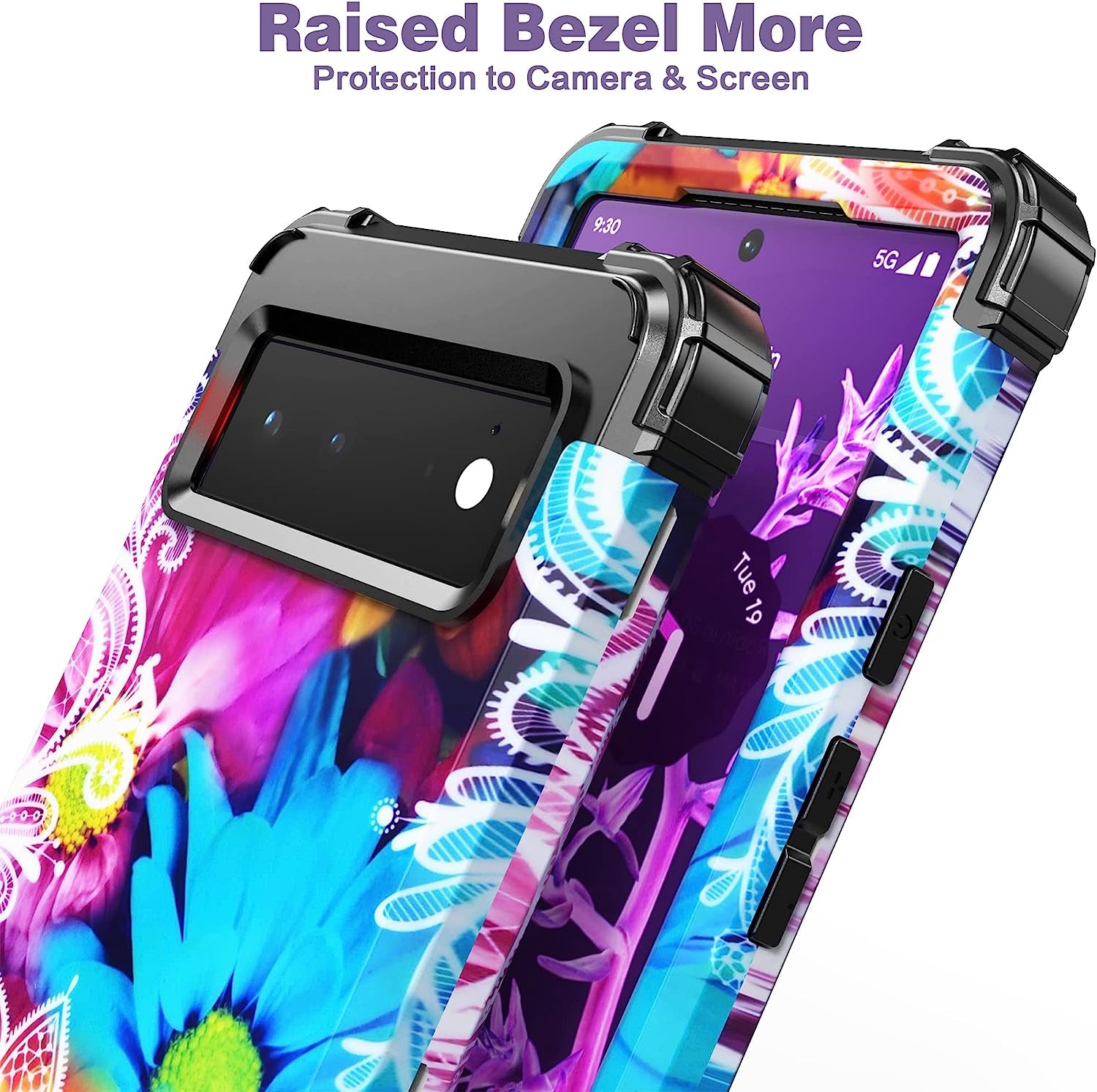 Idweel Google Pixel 6 Case (2021), 3-In-1 Shockproof Hybrid Heavy Duty Protection, Hard PC & Soft Silicone, Full Body Bumper, 6.4 Inch 5G - Flower  IDweel   