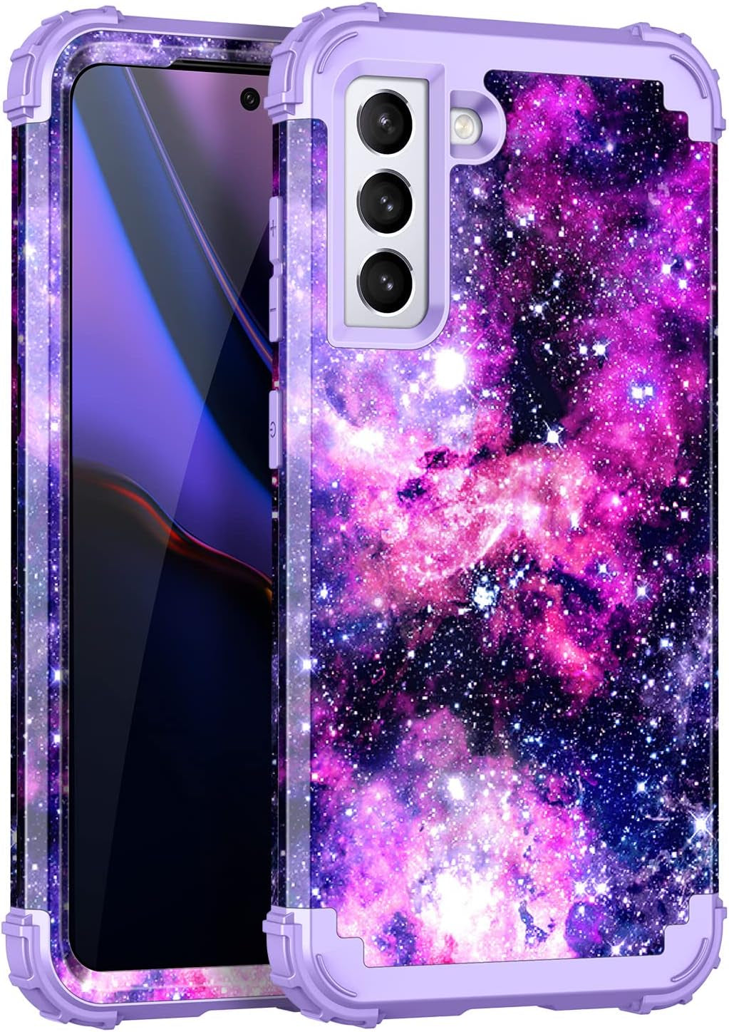 Rancase for Galaxy S21 5G Case,Three Layer Heavy Duty Shockproof Protection Hard Plastic Bumper +Soft Silicone Rubber Protective Case for Samsung Galaxy S21 5G 6.2 Inch,Purple Mandala  Rancase All Purple  