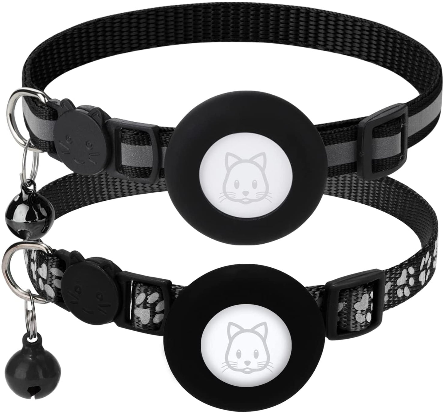 2Pack Airtag Cat Collars, Reflective Air Tag Cat Collar with Breakaway Safety Buckle and Bell, Adjustable Cat Collar with Airtag Holder Compatible with Apple Airtag for Small Pets (Black)  SimpleThings   