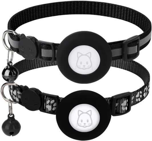 2Pack Airtag Cat Collars, Reflective Air Tag Cat Collar with Breakaway Safety Buckle and Bell, Adjustable Cat Collar with Airtag Holder Compatible with Apple Airtag for Small Pets (Black)  SimpleThings   