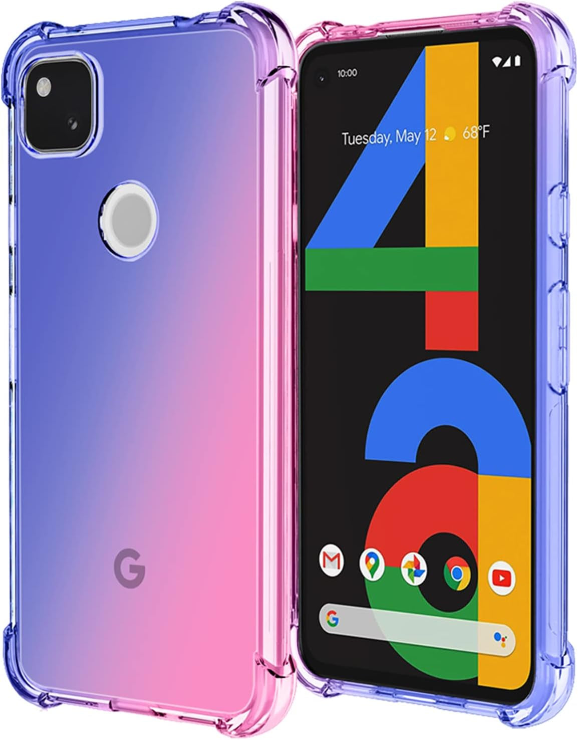 OEURVQO for Pixel 4A Google 4A Case [Not Fit 4A 5G] Clear Cute Gradient Colorful Slim Soft TPU Shockproof Bumper Anti-Scratch Protective Phone Cover for Google Pixel 4A (Pink/Green)  OEURVQO Blue Pink  