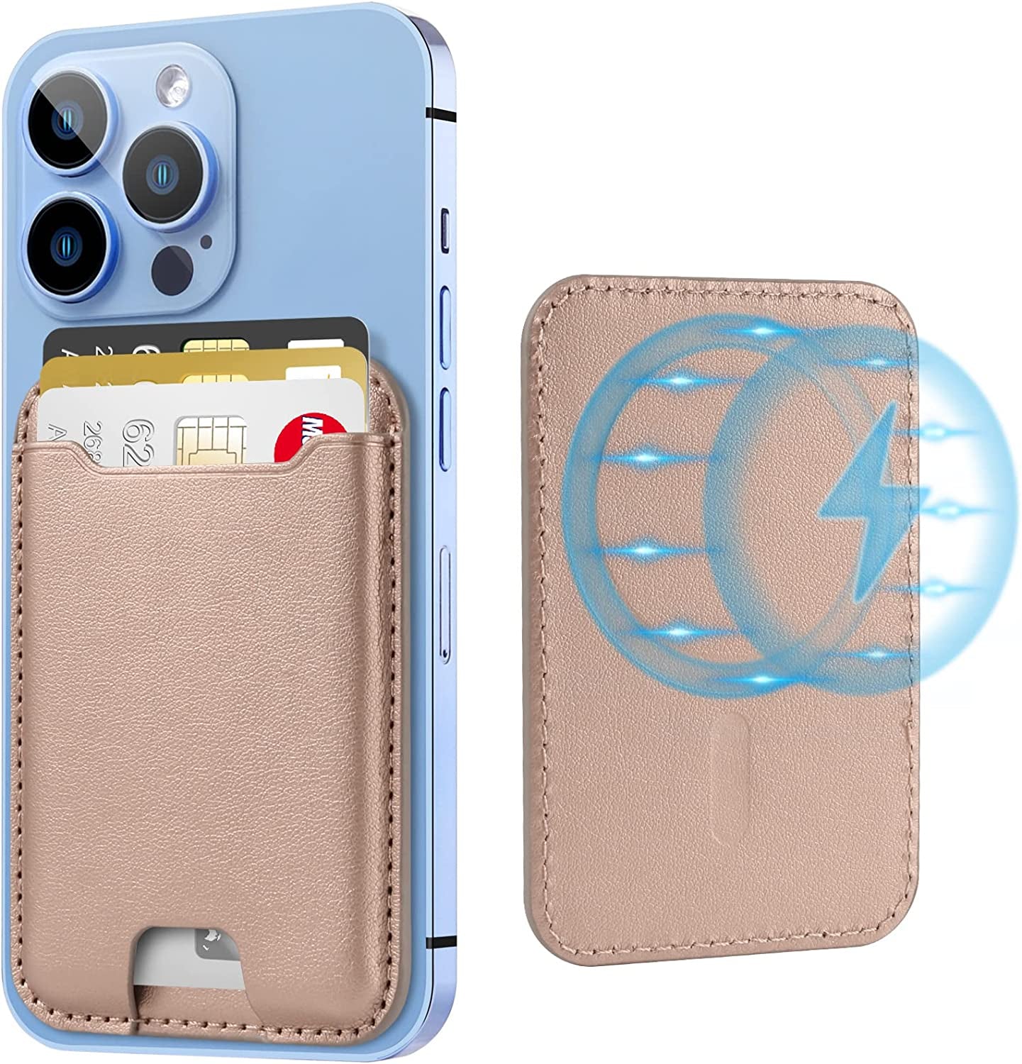 Topmade for Magsafe Wallet, Magnetic Wallet Card Holder for Iphone 14, Iphone 13/12 Series, Leather Magnetic Phone Wallet with Powerful Magnet, Credit Card RFID Blocking, Fit 3 Cards, Wisteria Purple  TopMade Gold  