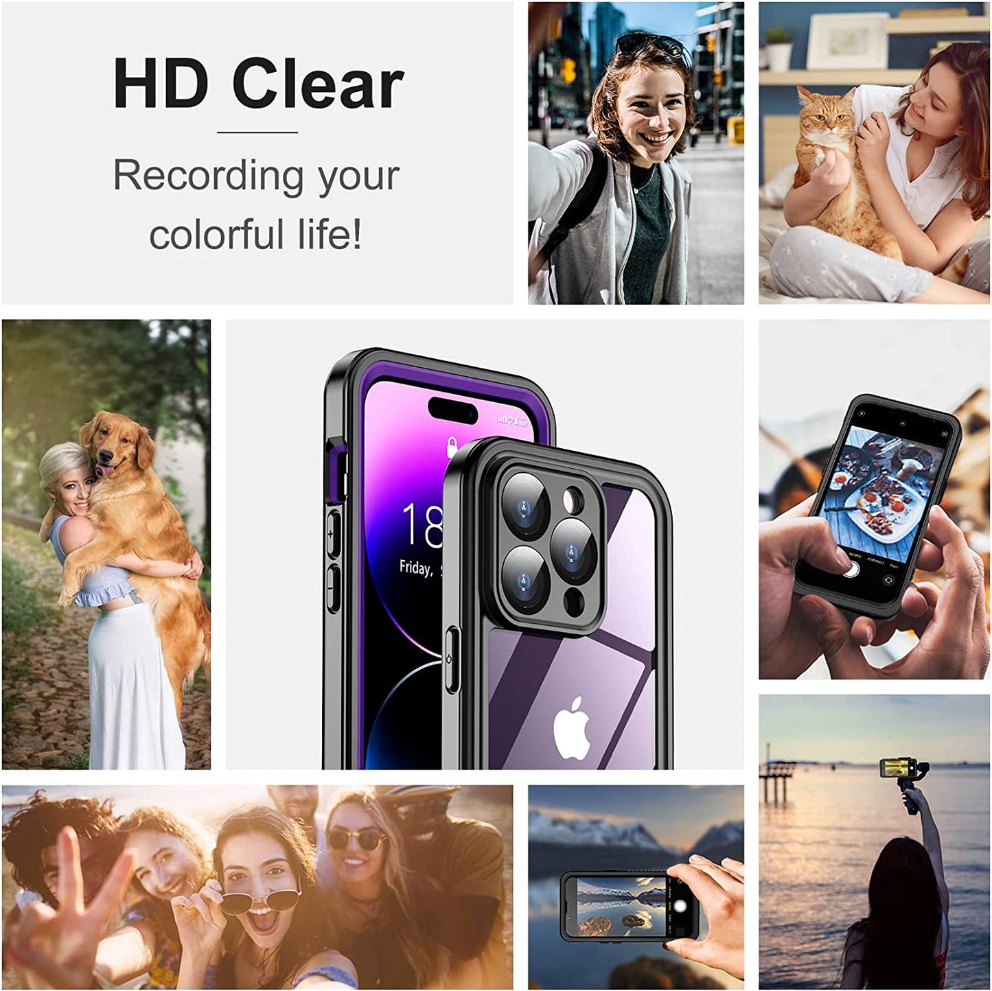 Temdan [Real 360 for Iphone 14 Pro Case Waterproof, Built-In 9H Tempered Glass Camera Lens & Screen Protection [14FT Military Dropproof][Full-Body Shockproof][Dustproof][Ip68 Underwater] Phone Case  Temdan   