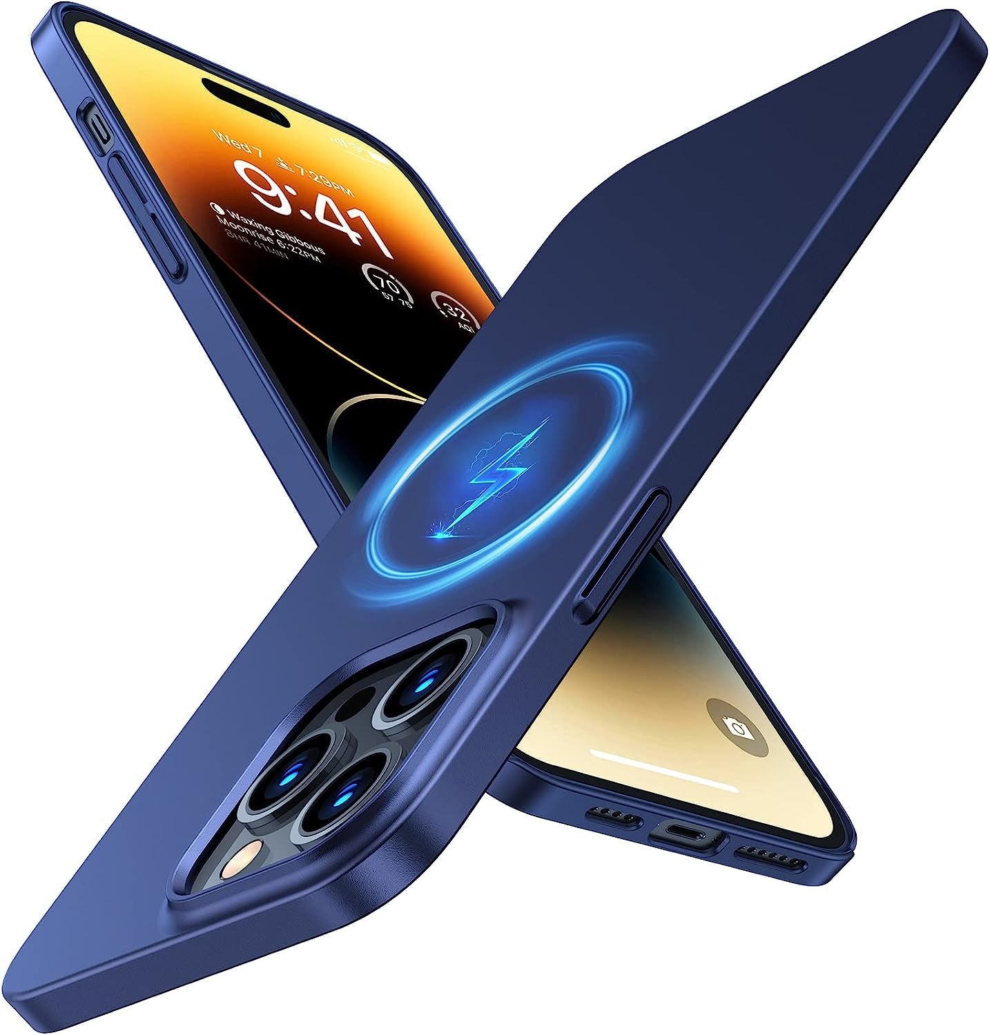 TORRAS Magnetic Slim Fit Designed for Iphone 14 Pro Case, [Ultra Thin as No Case] [Bare Iphone Grip][Compatible with Magsafe] Anti-Scratch Plastic Cover Phone Case for Iphone 14 Pro, Alpine Green  TORRAS Navy Blue  