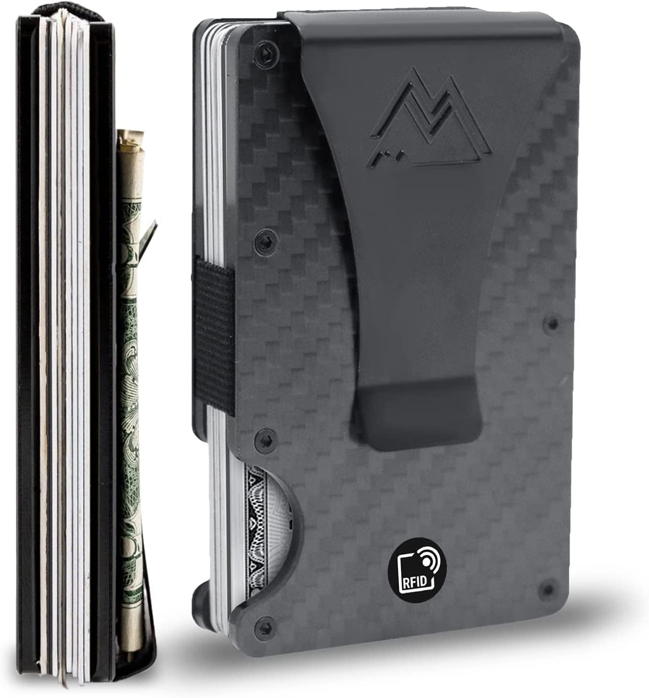 Mountain Voyage Minimalist Wallet for Men - Slim RFID Wallet I Army Green Credit Card Holder with Money Clip, Quality Aluminum & Rustproof Metal Finishes, Easily Removable Money & Cards, Mens Wallets  Mountain Voyage Co Matte Carbon Fiber  