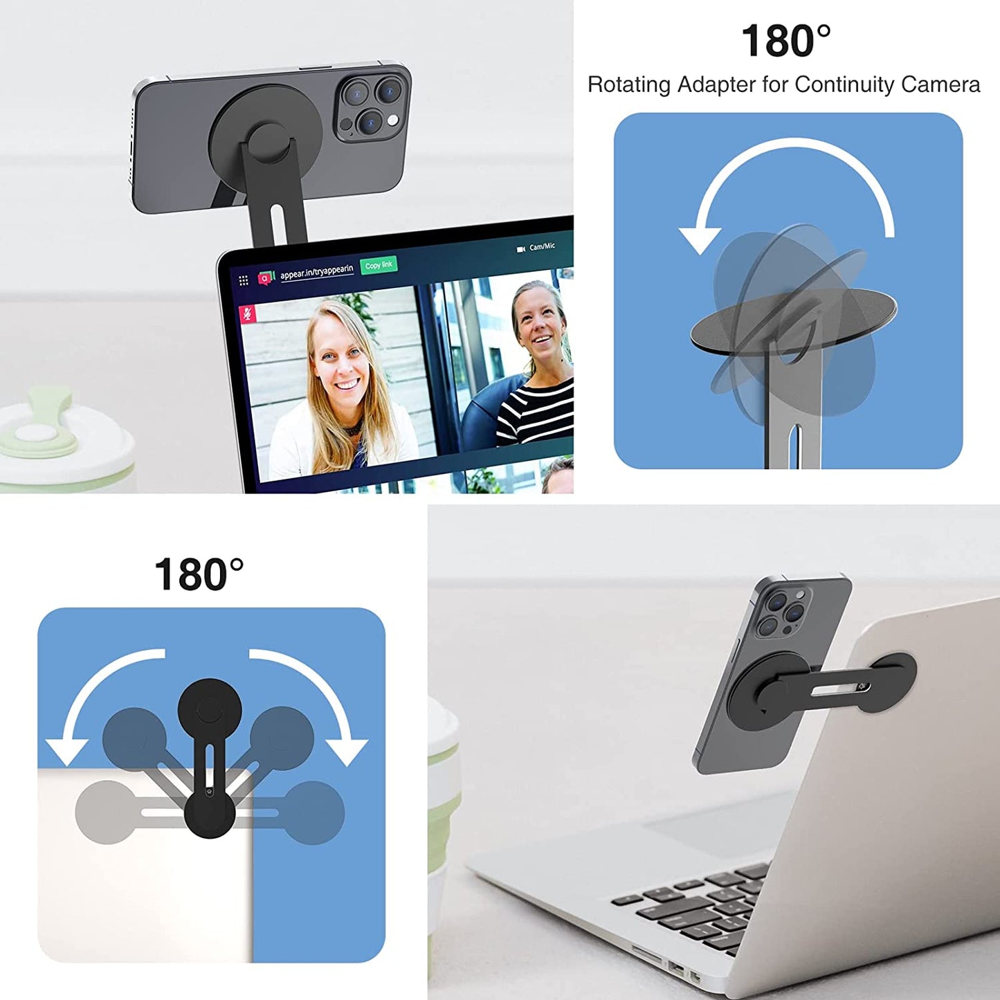 Continuity Magnetic Laptop Phone Holder - 180° Adjustable Continuity Camera Adapter Compatible with Magsafe for Ios 16 & Macos Ventura, Macbook Mount Computer Monitor Expansion Bracket for Smartphone  Continuity Camera Mount Factory   