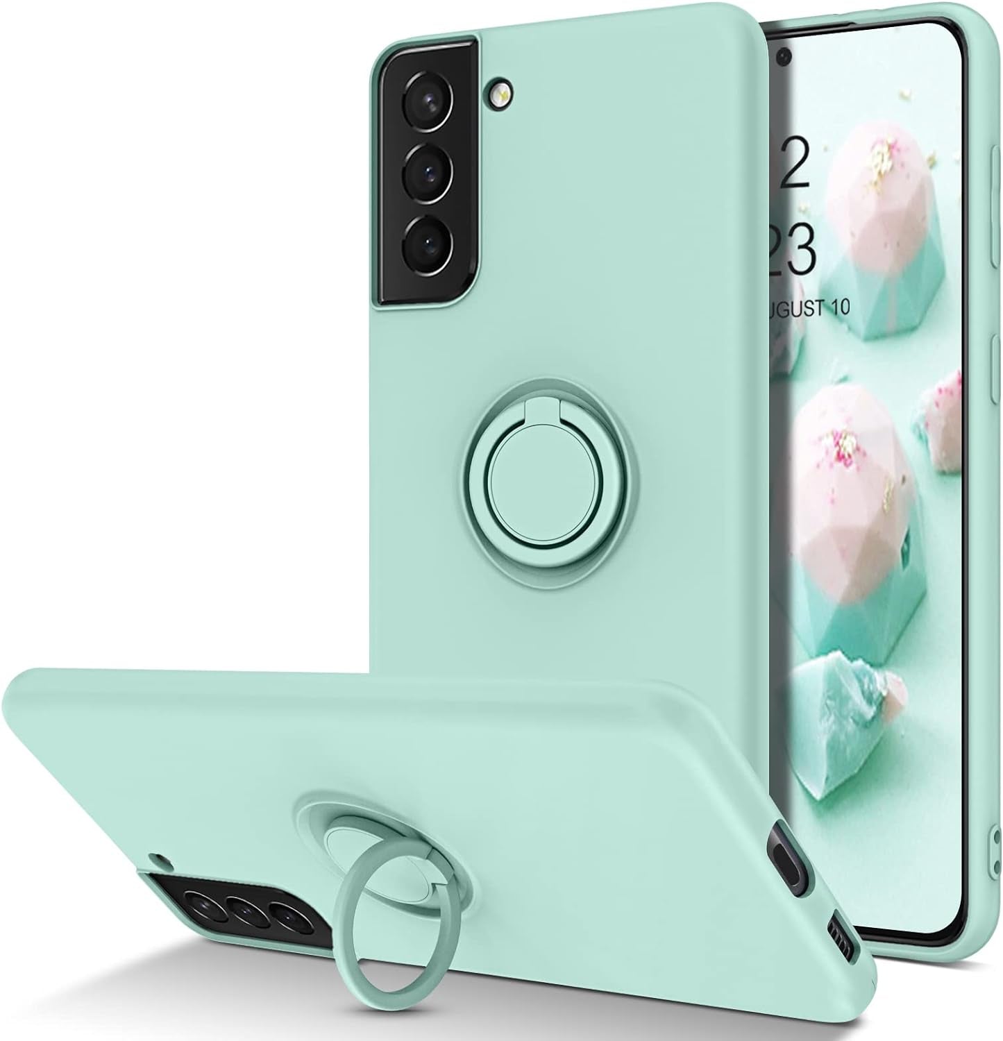 BENTOBEN Compatible with Samsung Galaxy S21 plus Case, Slim Silicone Soft Rubber with 360° Ring Holder Kickstand Car Mount Supported Protective Cases for Samsung Galaxy S21+ plus 6.7", Midnight Green  BENTOBEN V852-Mint Green  