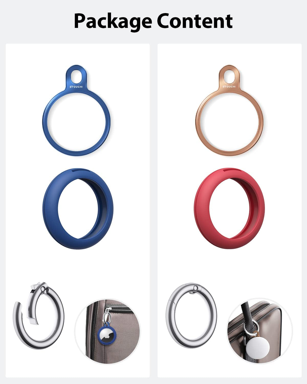 2 Packs Airtag Holder Key Ring with Soft TPU Case, Stouchi Stainless Steel Invisible Slim Keychain Compatible with Airtag 2021 Finder Items, Dog, Key, Backpacks Air Tag Accessories Blue Red  COSCOD   