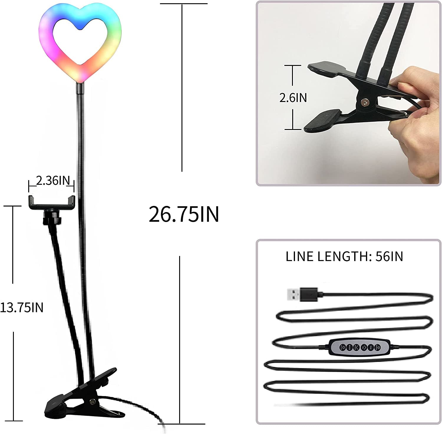 Orionstar 6" Ring Light with Holder for Phone, Selfie Ring Light with Flexible Gooseneck Stand and Clip for Desk, Adjustable LED Brightness, 3+32 RGB Modes, Live Stream, Video, Photography  Orionstar   