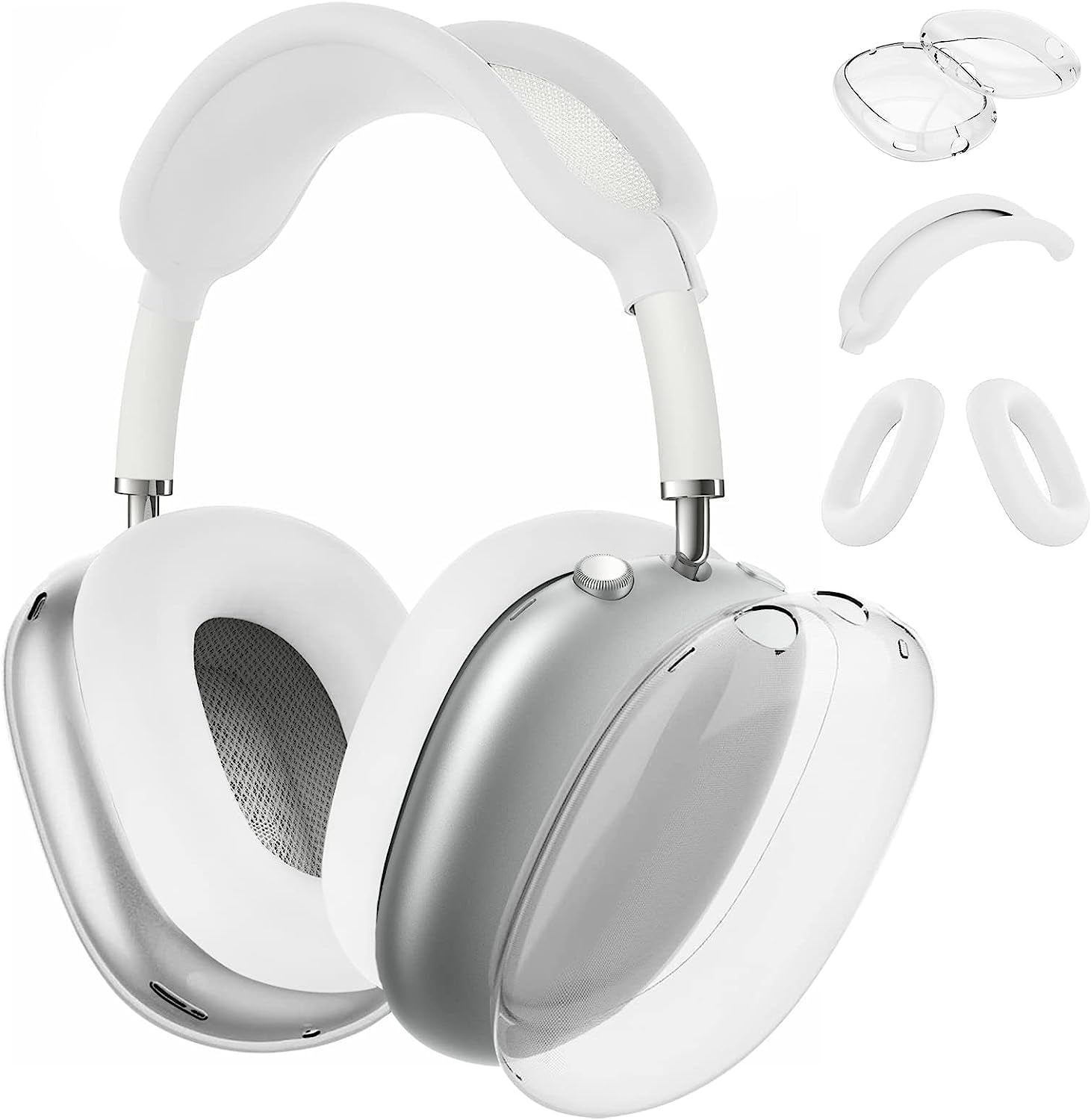 Aiaabq for Airpods Max Case Cover,Anti-Scratch Ear Pad Case Cover/Ear Cups Cover/Headband Cover for Airpods Max. Clear Soft TPU and Silicone,Skin Scratch Proof (Green)  Aiaabq Clear White  