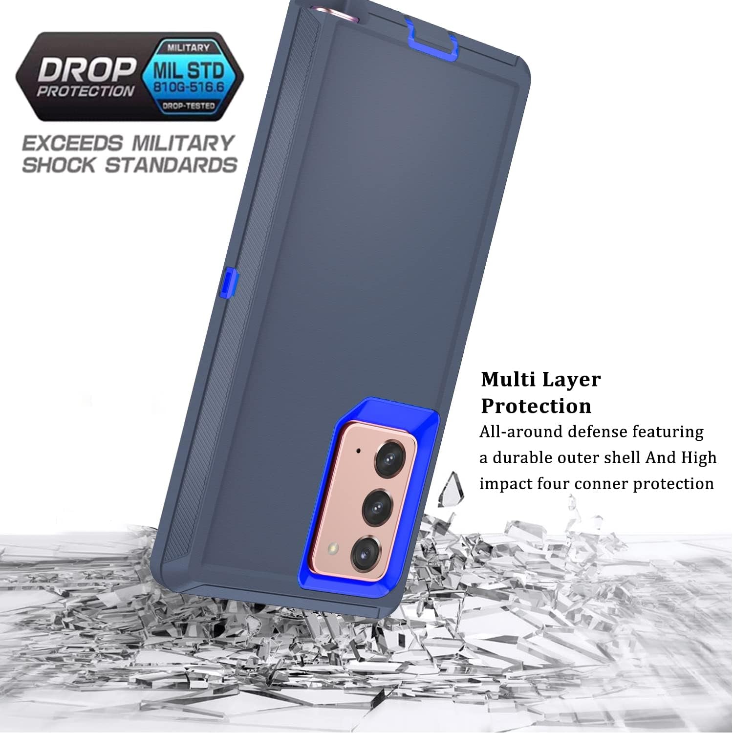 Galaxy Note 20 Case for Samsung Galaxy Note 20 Case Military Drop Shockproof Armor Heavy Duty Rugged 3 in 1 Protection Cover for Galaxy Note 20 Phone Case (Navy+Blue)  TORRTOWAY   