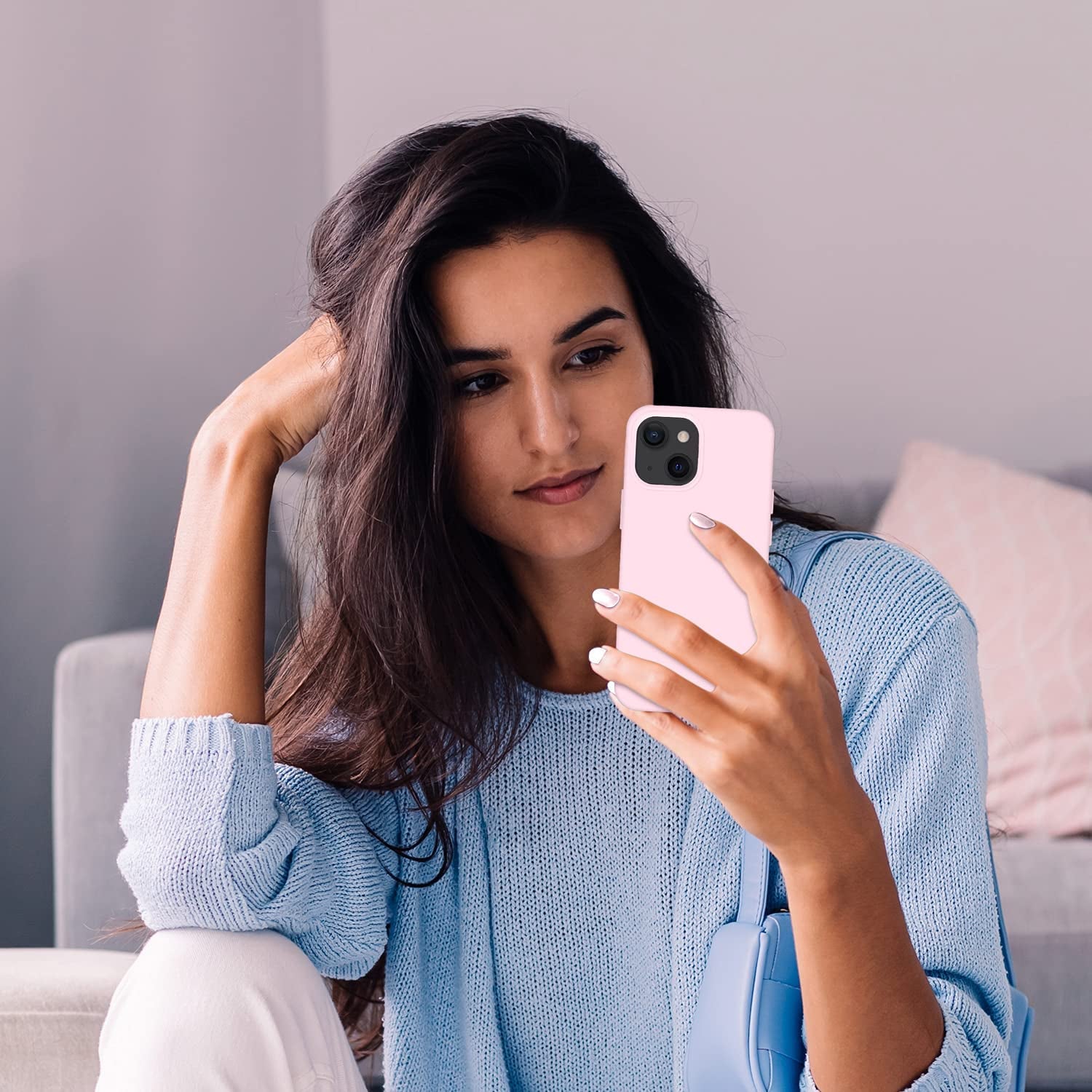 Cordking Designed for Iphone 13 Case, Iphone 14 Case, Silicone Ultra Slim Shockproof Protective Phone Case with [Soft Anti-Scratch Microfiber Lining], 6.1 Inch, Chalk Pink  Cordking   