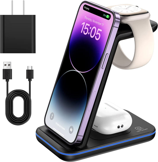 Wireless Charger 3 in 1 for Iphone/Iwatch/Airpods Devices, Charging Station for Iphone 14/13/12/11/Pro Max/Se/X/Xs/Xr/8, Multi Charger Stand for Apple Watch Iwatch 8/7/6/SE/5/4/3/2, Airpods 3/Pro/2  Guanyu(Dongguan) Intelligent Technology Co.,Ltd   