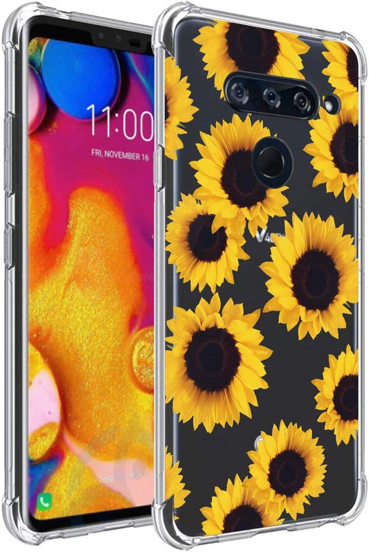 Sidande for LG V40 Case, for LG V40 Thinq Case with Flowers, Shockproof Clear Floral Soft Flexible TPU Slim Phone Case Cover for LG V40/For LG V40 Thinq 2018 (Sunflower)  sidande   