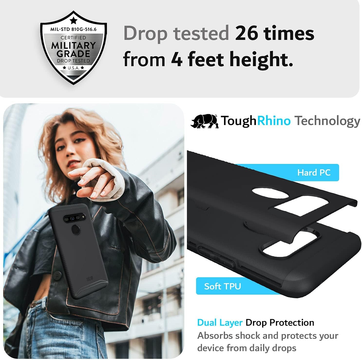 TUDIA Dualshield Designed for LG V40 Thinq Case, [Merge] Shockproof Military Grade Drop Protection Dual Layer Slim Protective Case Cover - Matte Black  TUDIA   