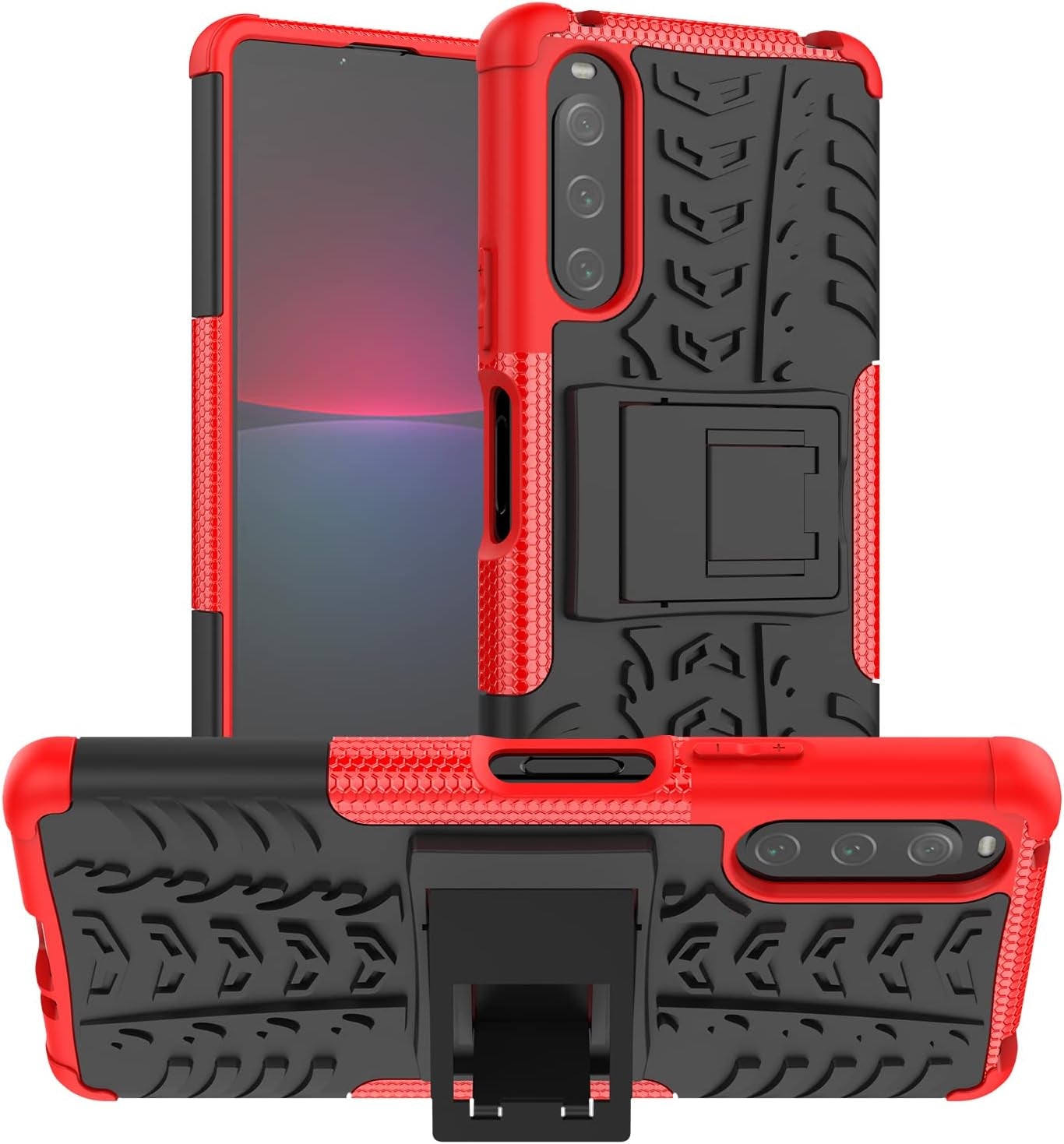 Compatible with Sony Xperia 10 IV with Built-In Kickstand 360° Full Body Shockproof Military Grade Heavy Duty Protective Phone Case for Sony Xperia 10 IV  Joie & Joho Red  